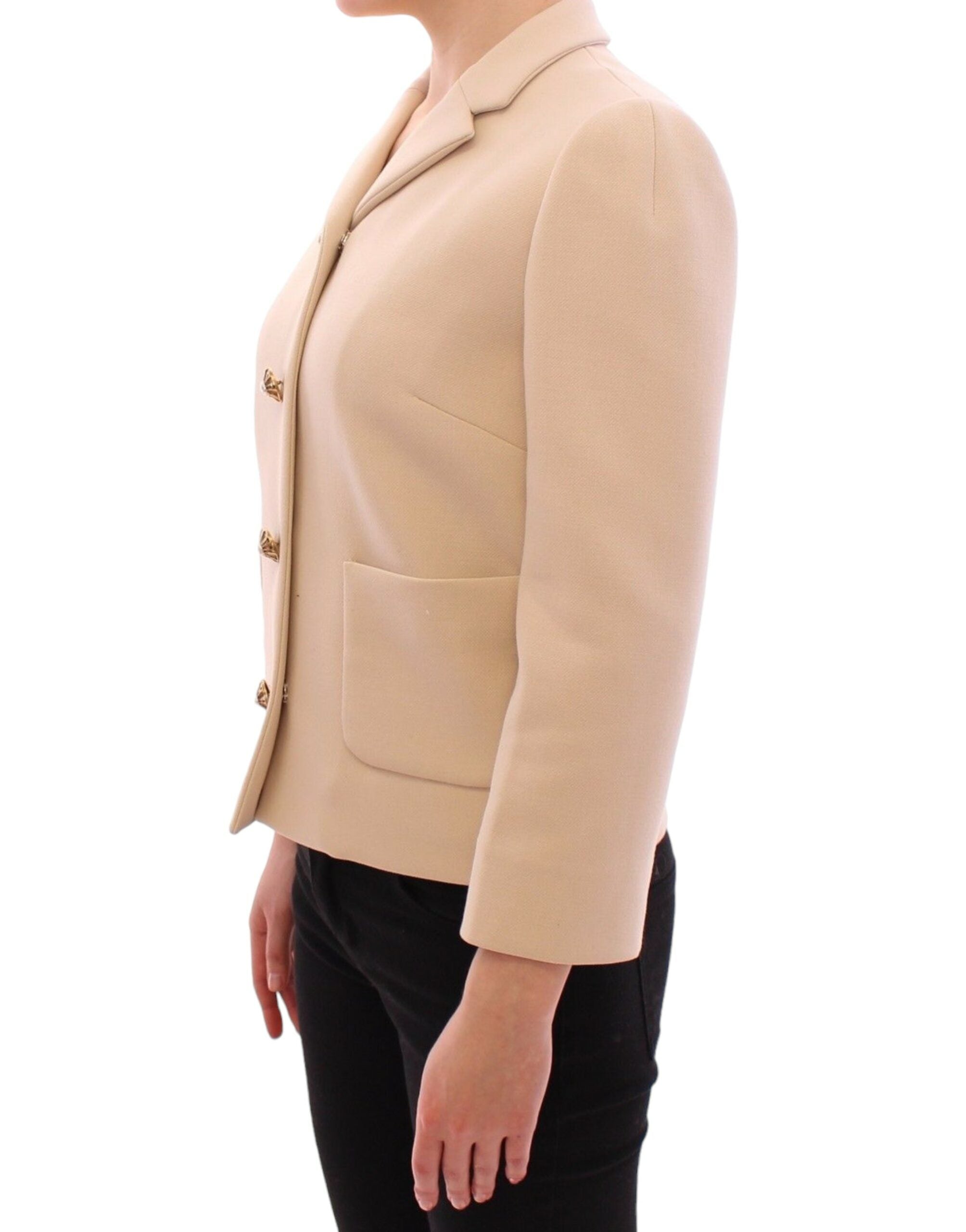 Dolce & Gabbana Elegant Beige Wool-Blend Jacket with Gold Accents