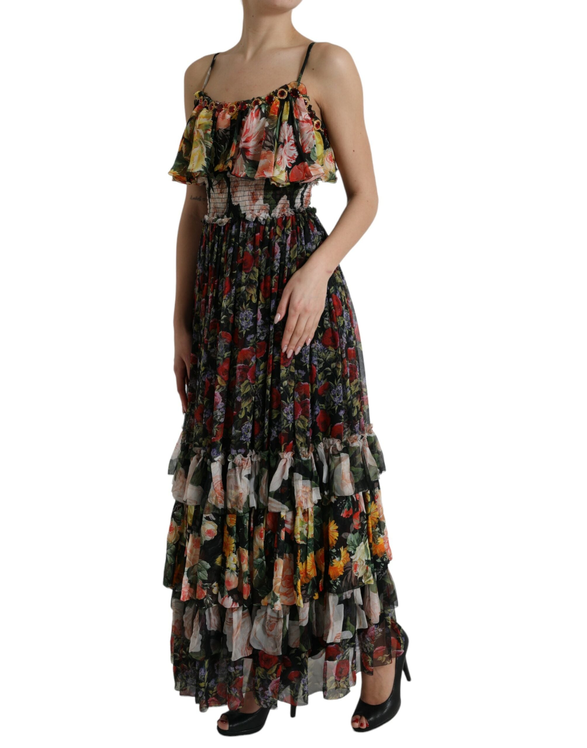 Robe longue fleurie en soie vibrante Dolce & Gabbana