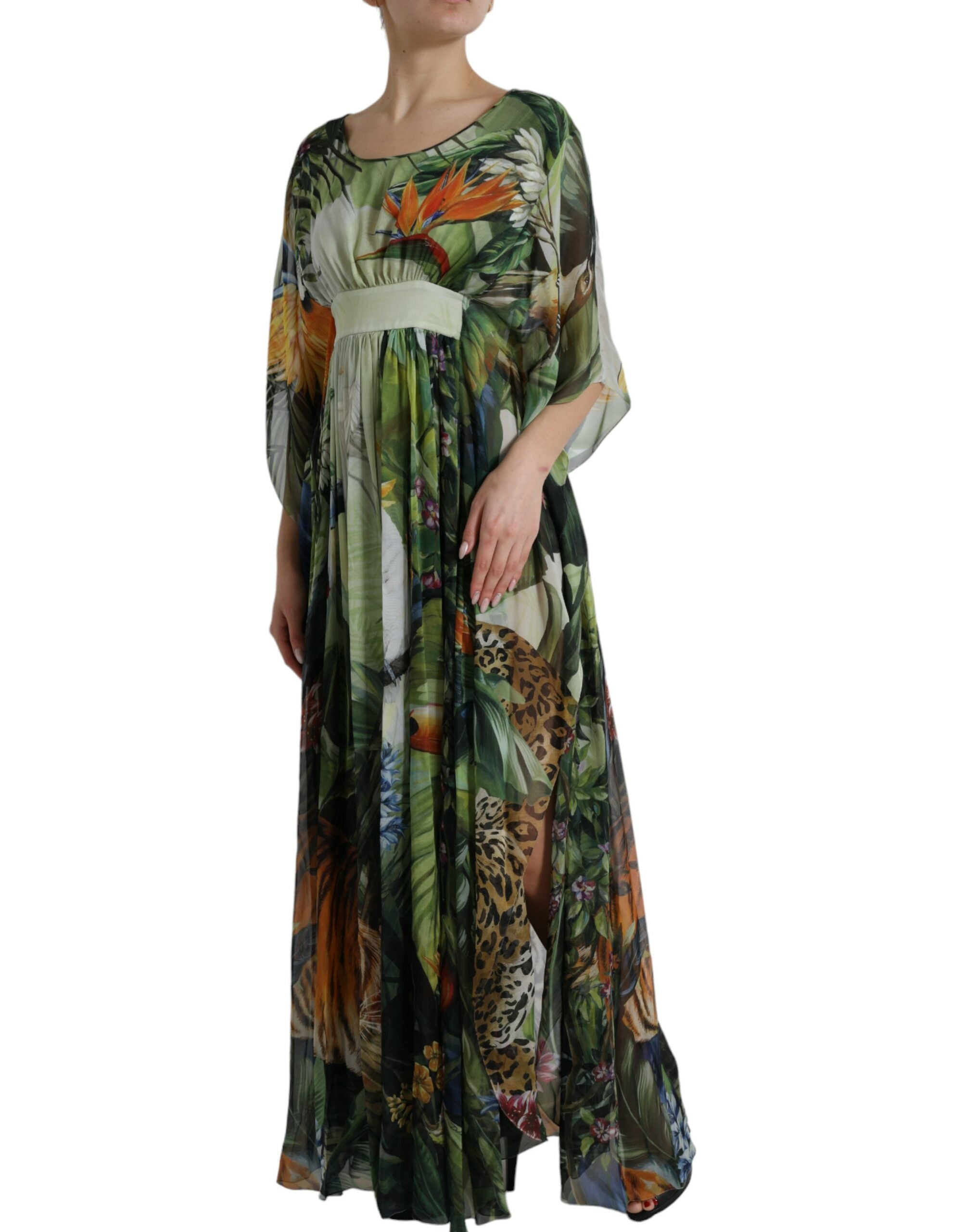 Robe longue en soie à imprimé jungle élégante Dolce & Gabbana