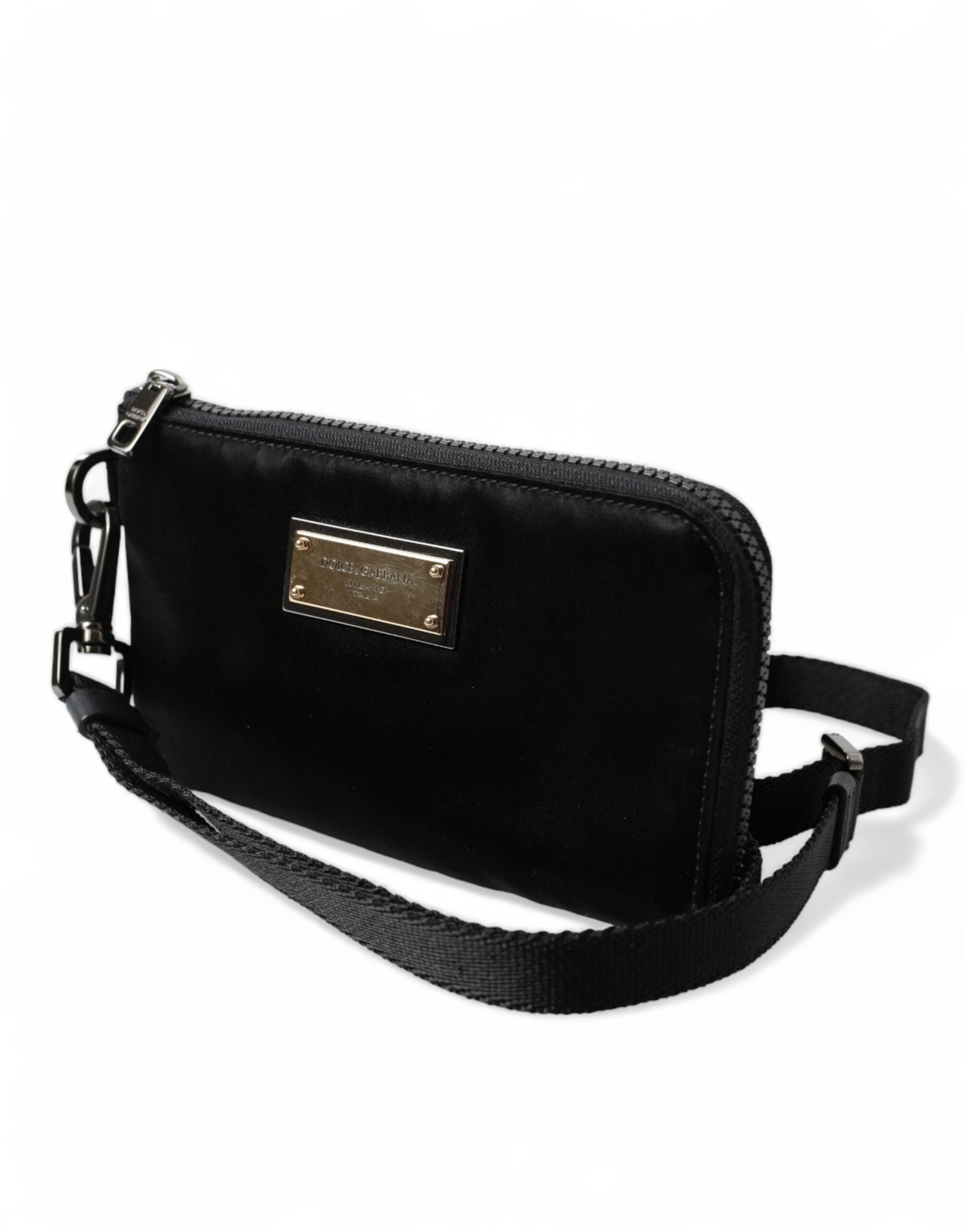 Dolce & Gabbana Elegante schwarze Tasche aus Nylon und Leder