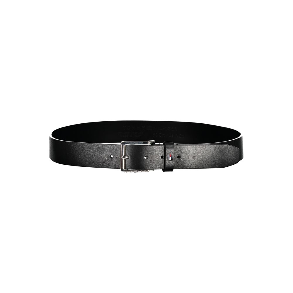 Ceinture élégante en cuir noir avec boucle en métal Tommy Hilfiger