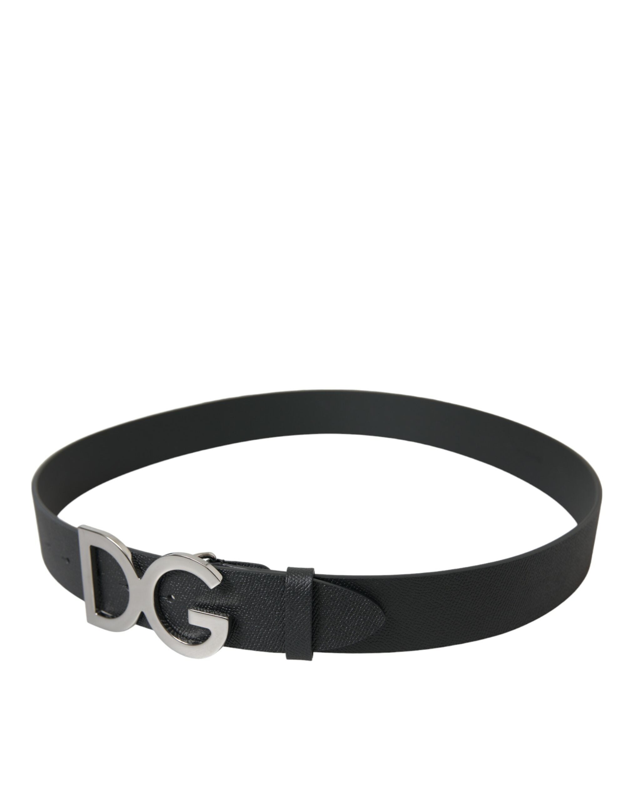 Ceinture élégante en cuir noir Dolce & Gabbana avec boucle en métal