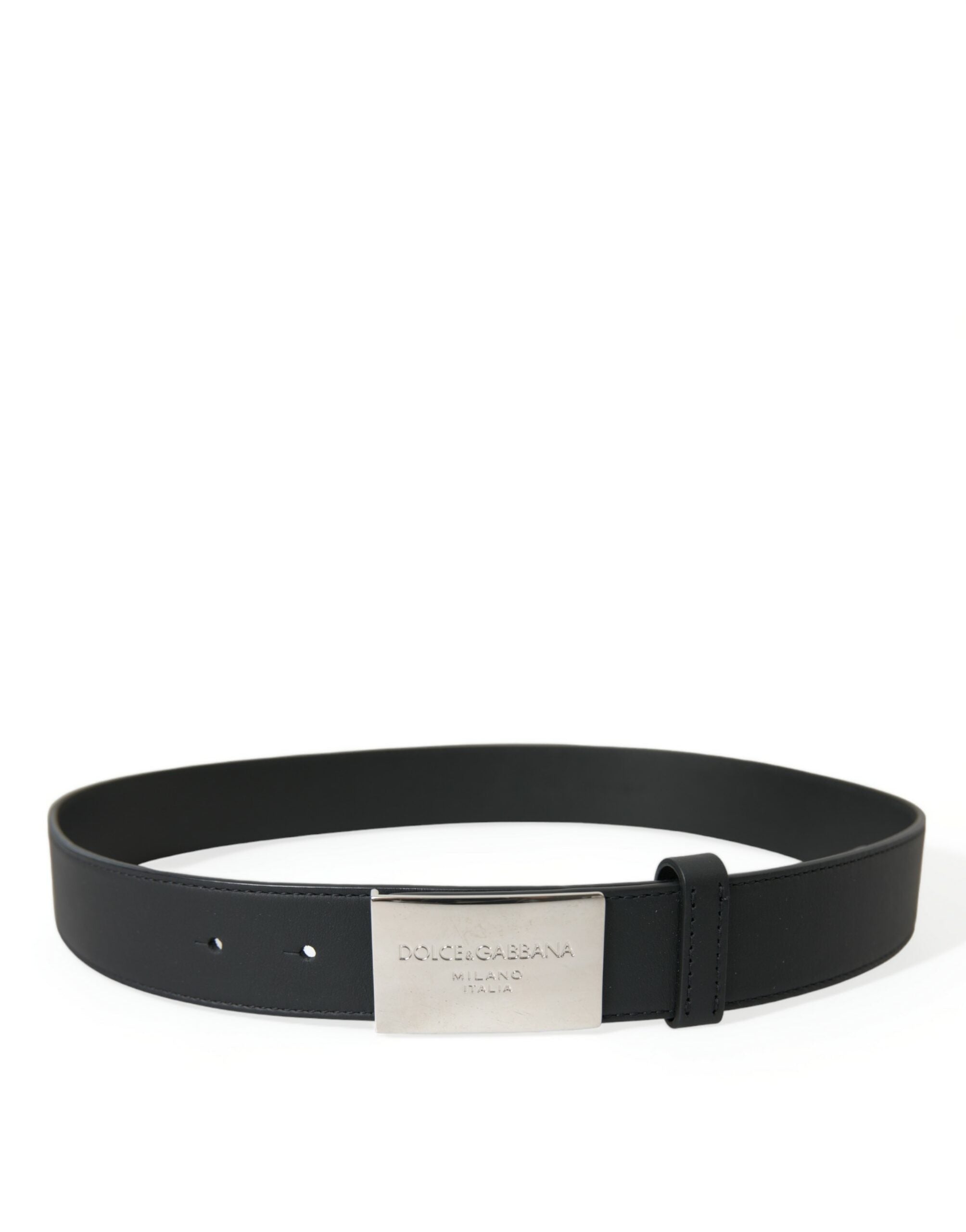 Ceinture élégante en cuir noir Dolce & Gabbana avec boucle en métal