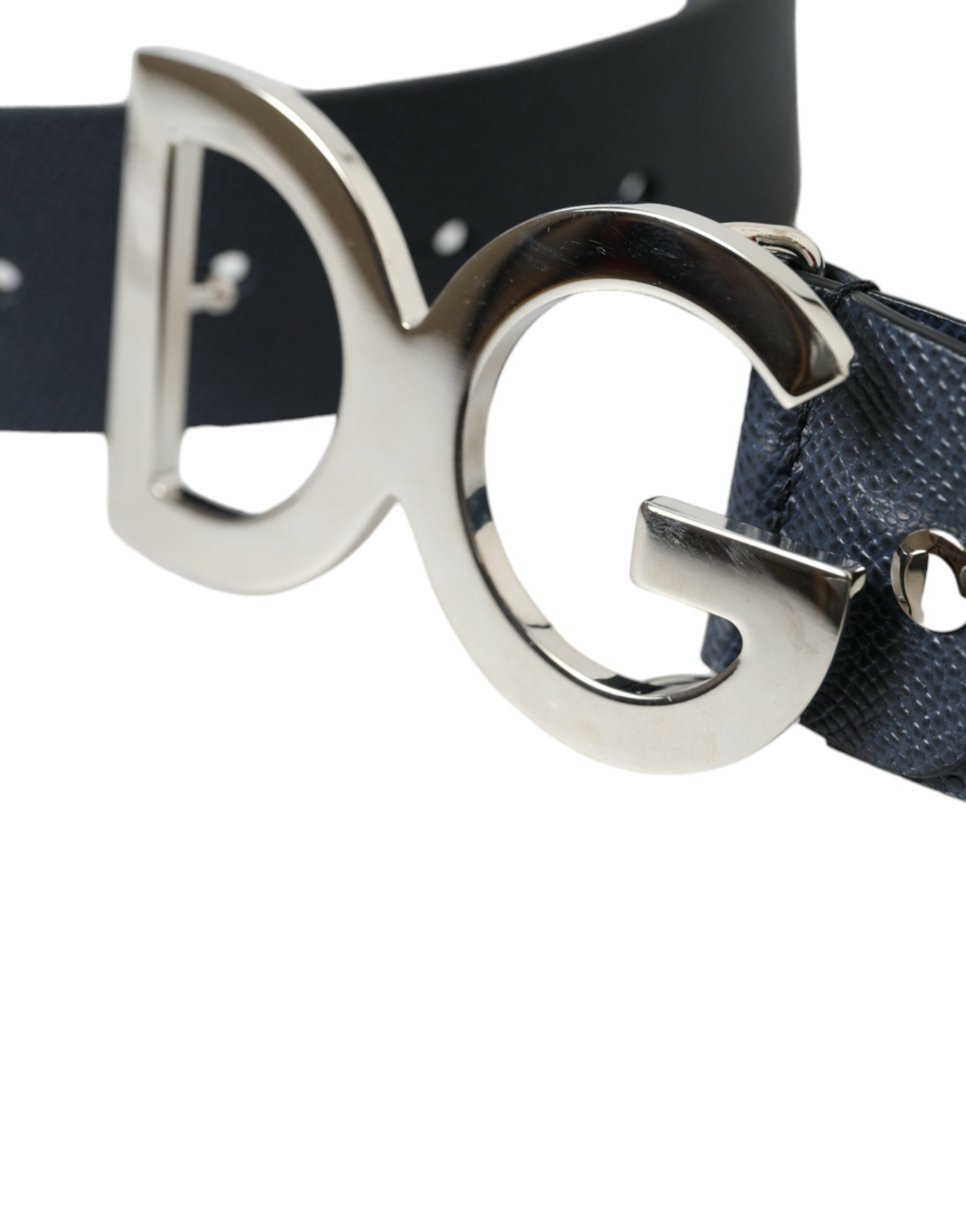 Ceinture élégante en cuir bleu Dolce & Gabbana avec boucle en métal