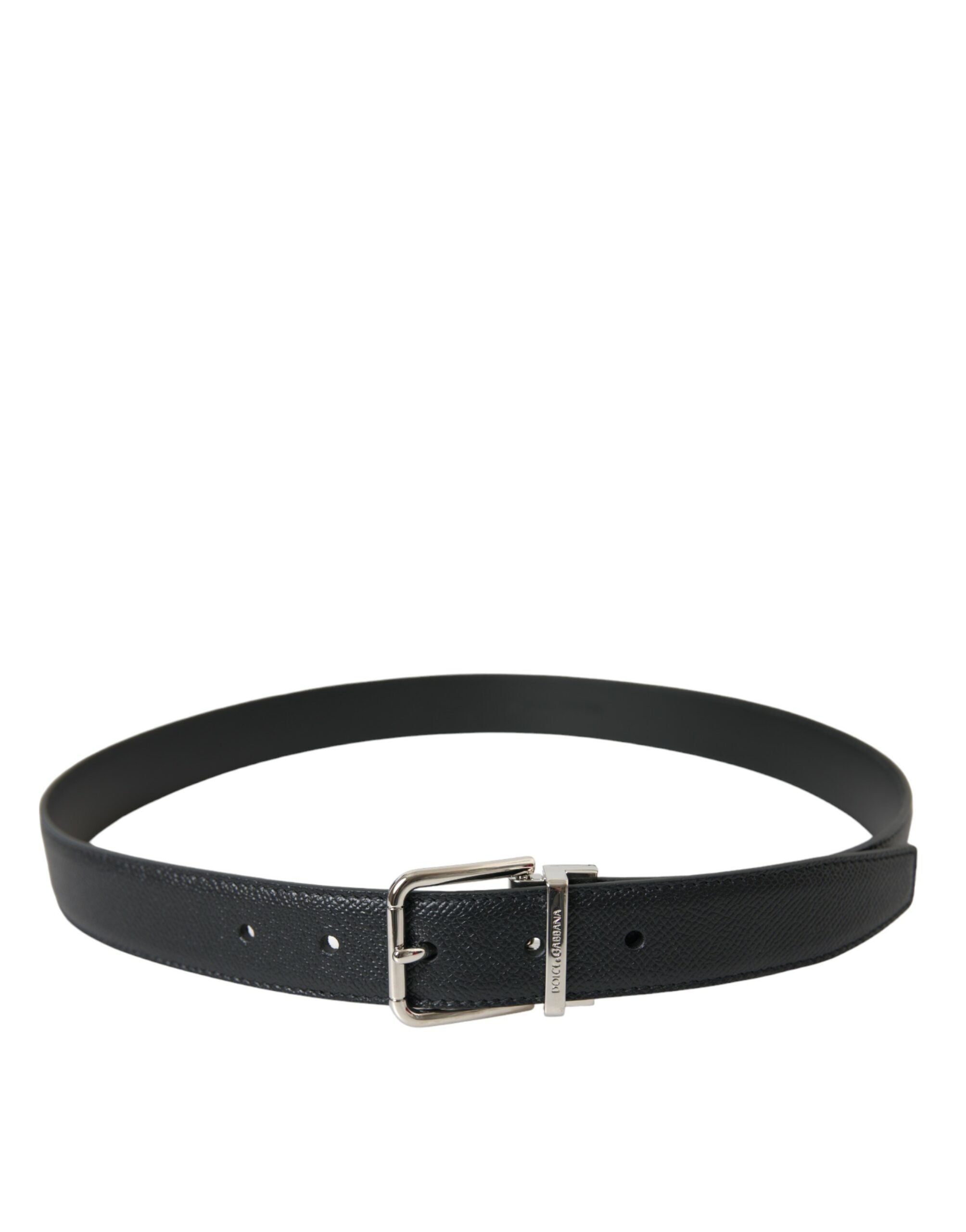 Ceinture élégante en cuir noir Dolce & Gabbana avec boucle en métal