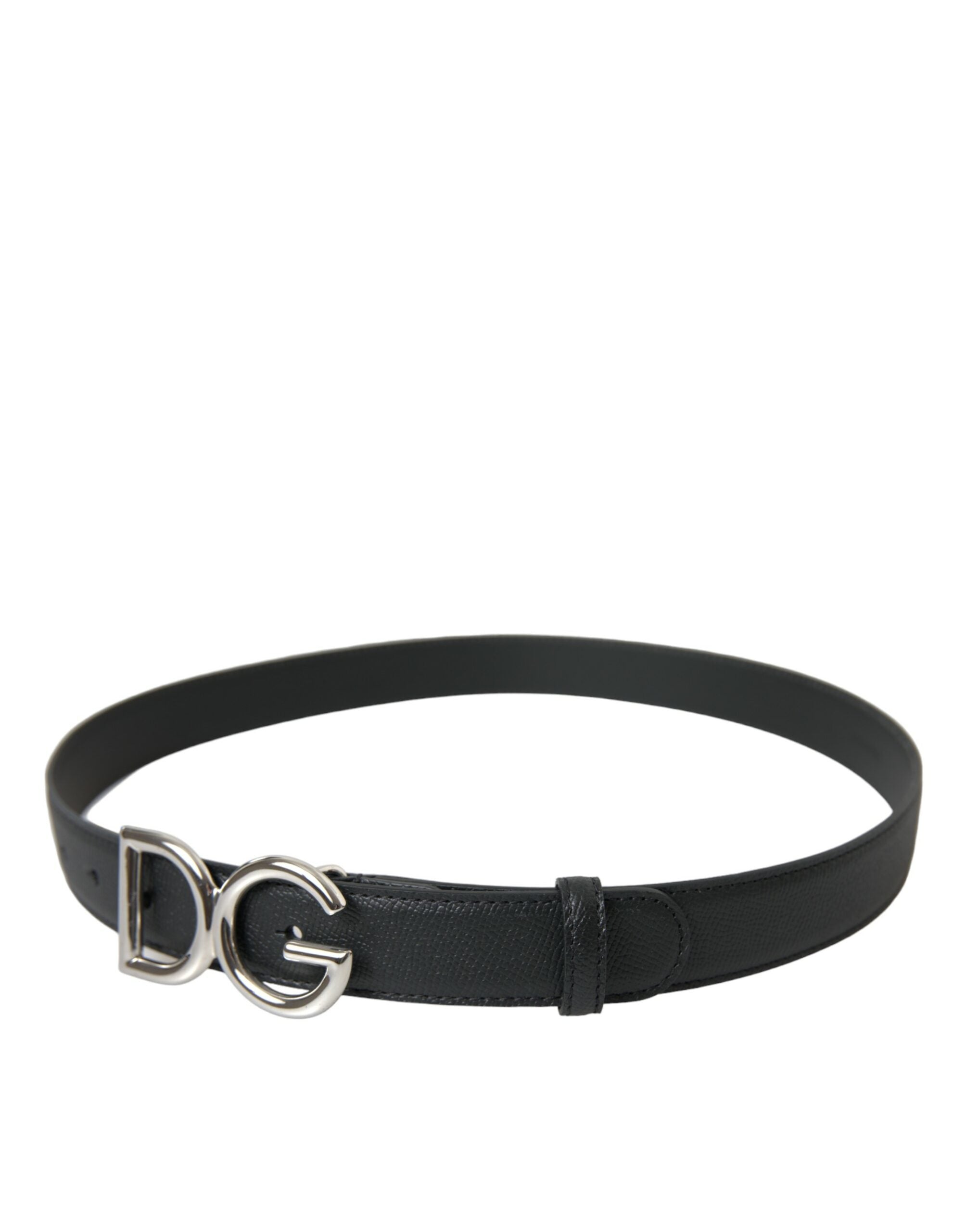 Ceinture élégante en cuir noir Dolce & Gabbana avec boucle en métal