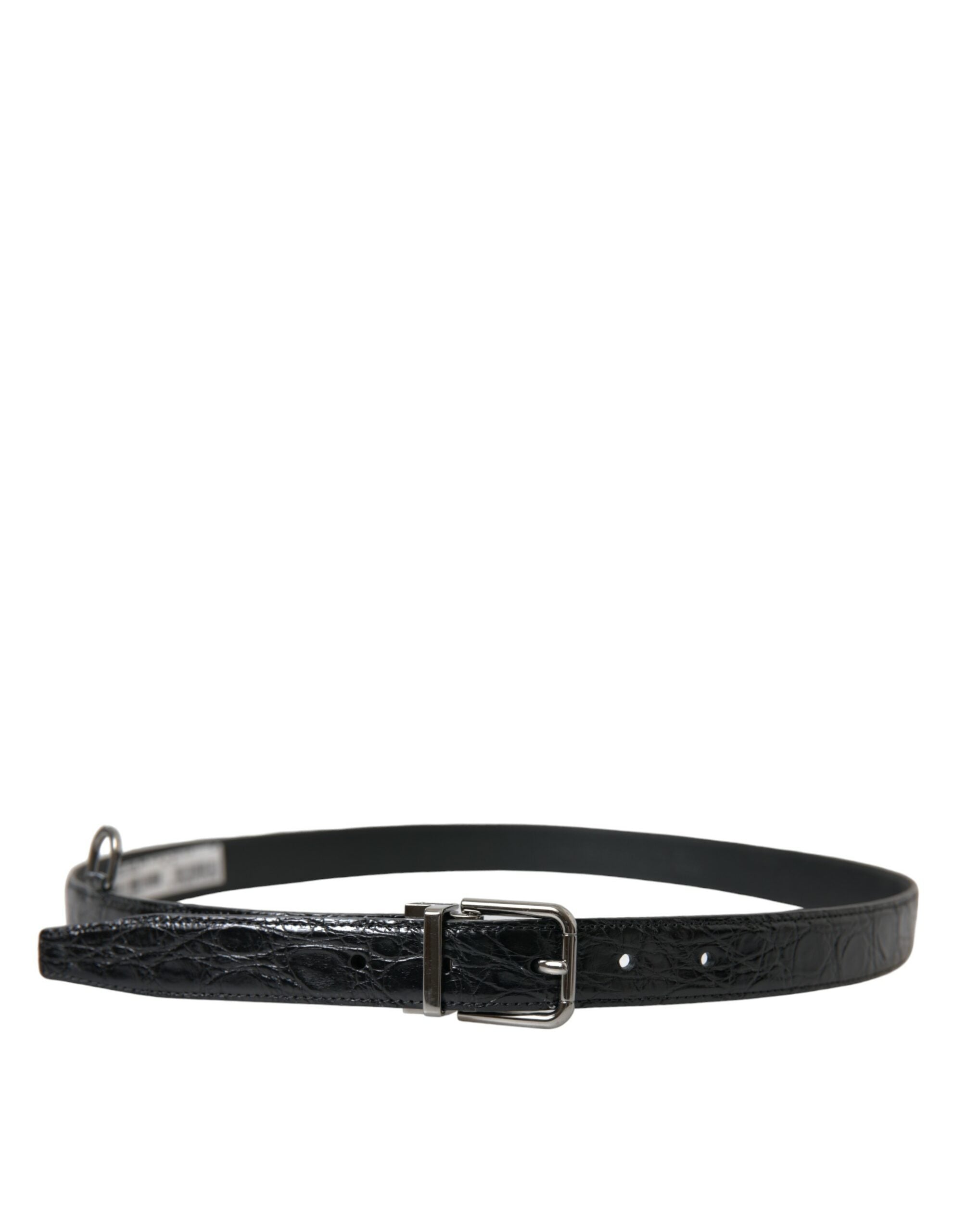 Ceinture élégante en cuir noir Dolce & Gabbana avec boucle en métal