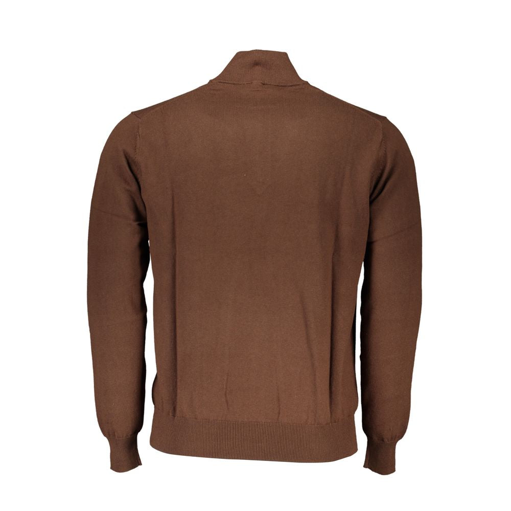 Harmont & Blaine Schicker brauner Baumwollpullover mit halbem Reißverschluss