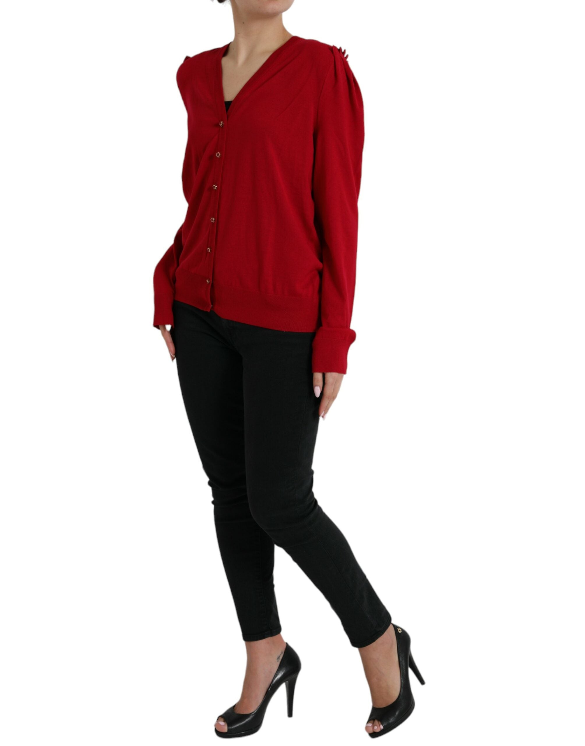 Dolce & Gabbana - Cardigan élégant en laine rouge à col en V