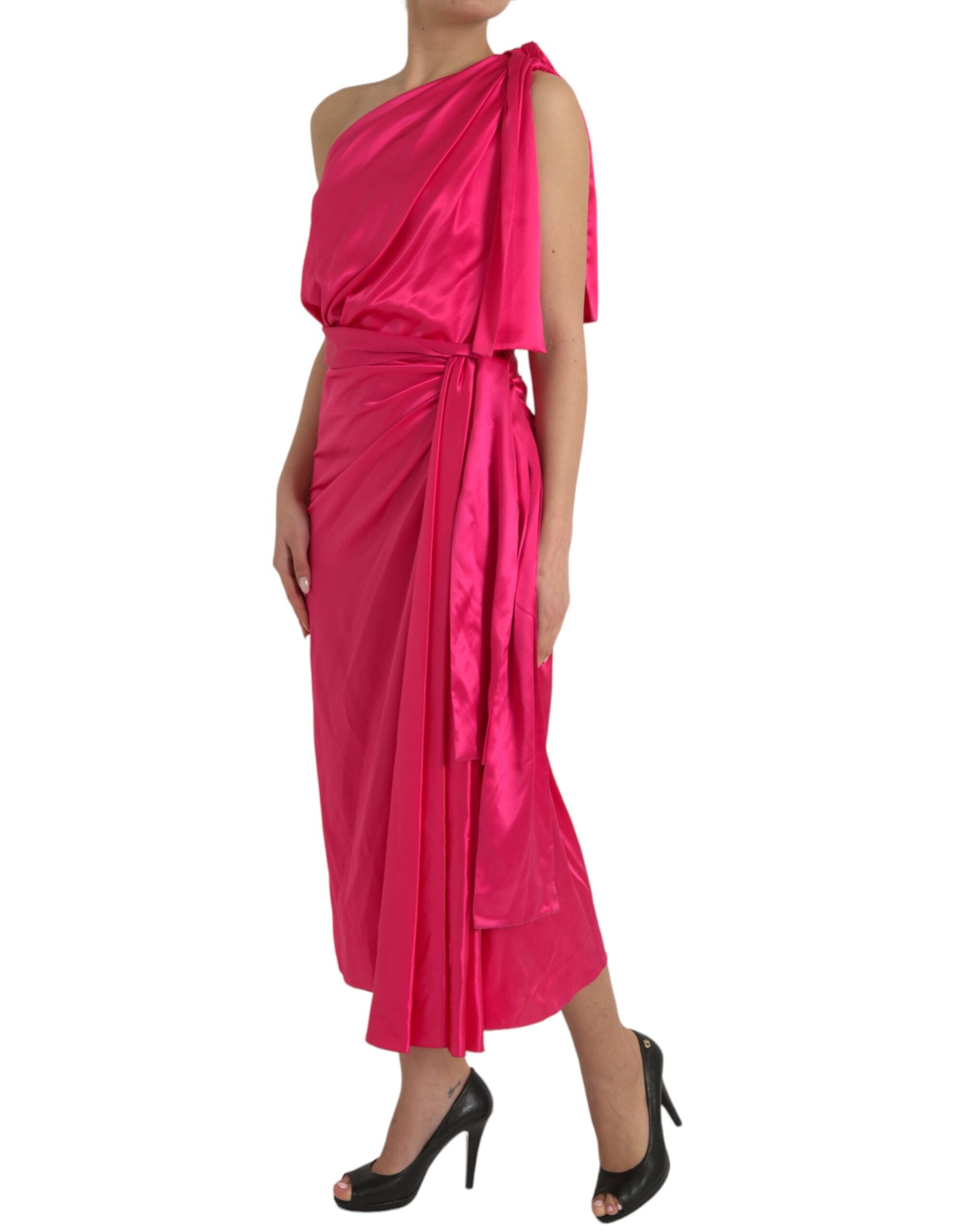 Robe portefeuille asymétrique en soie fuchsia élégante de Dolce & Gabbana