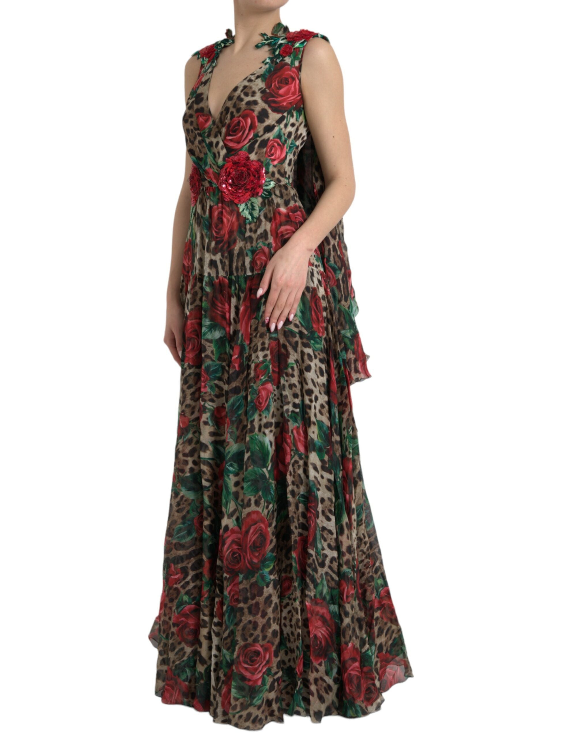 Robe de soirée longue en soie multicolore Dolce & Gabbana