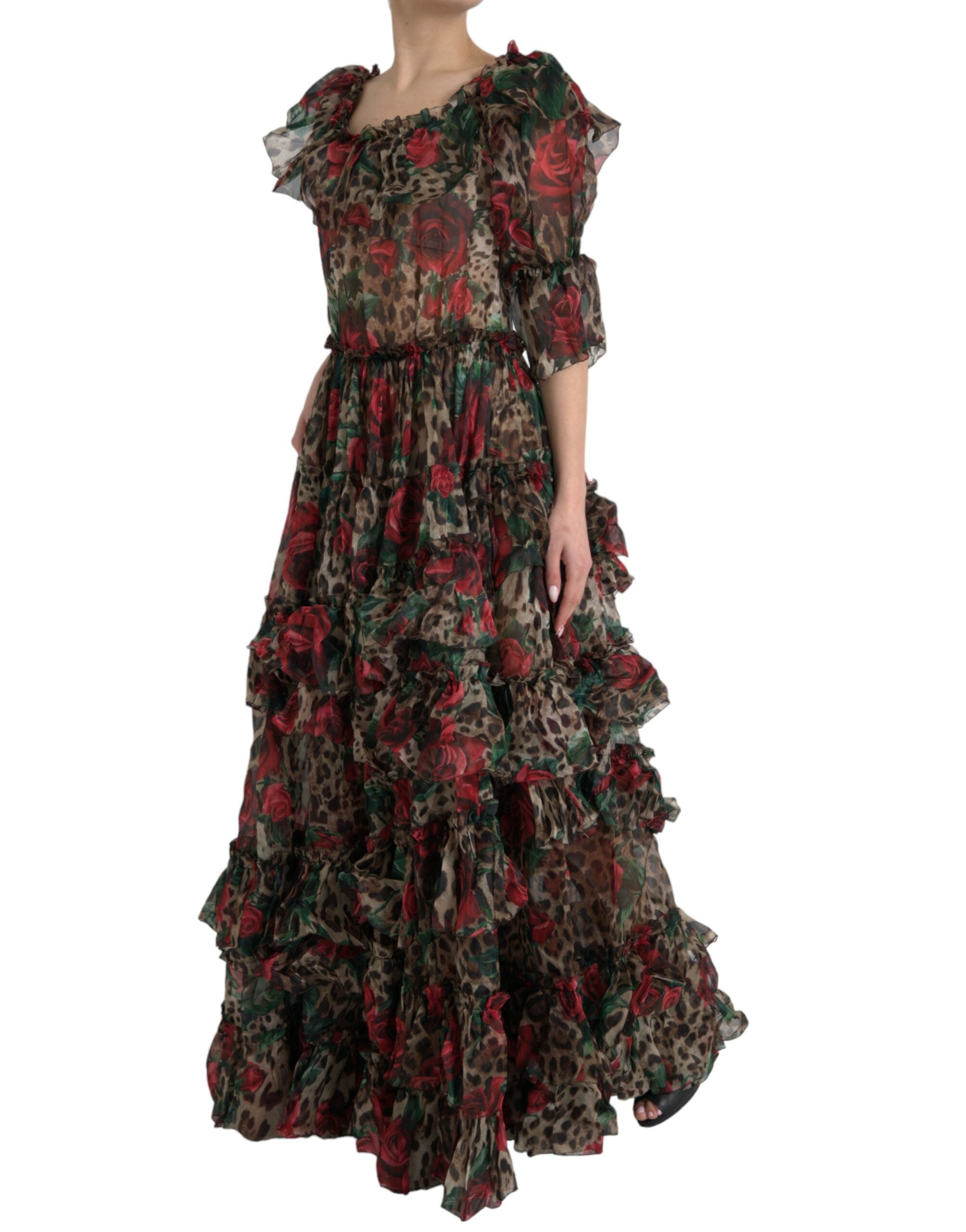 Robe longue à imprimé floral et léopard Dolce & Gabbana Ethereal