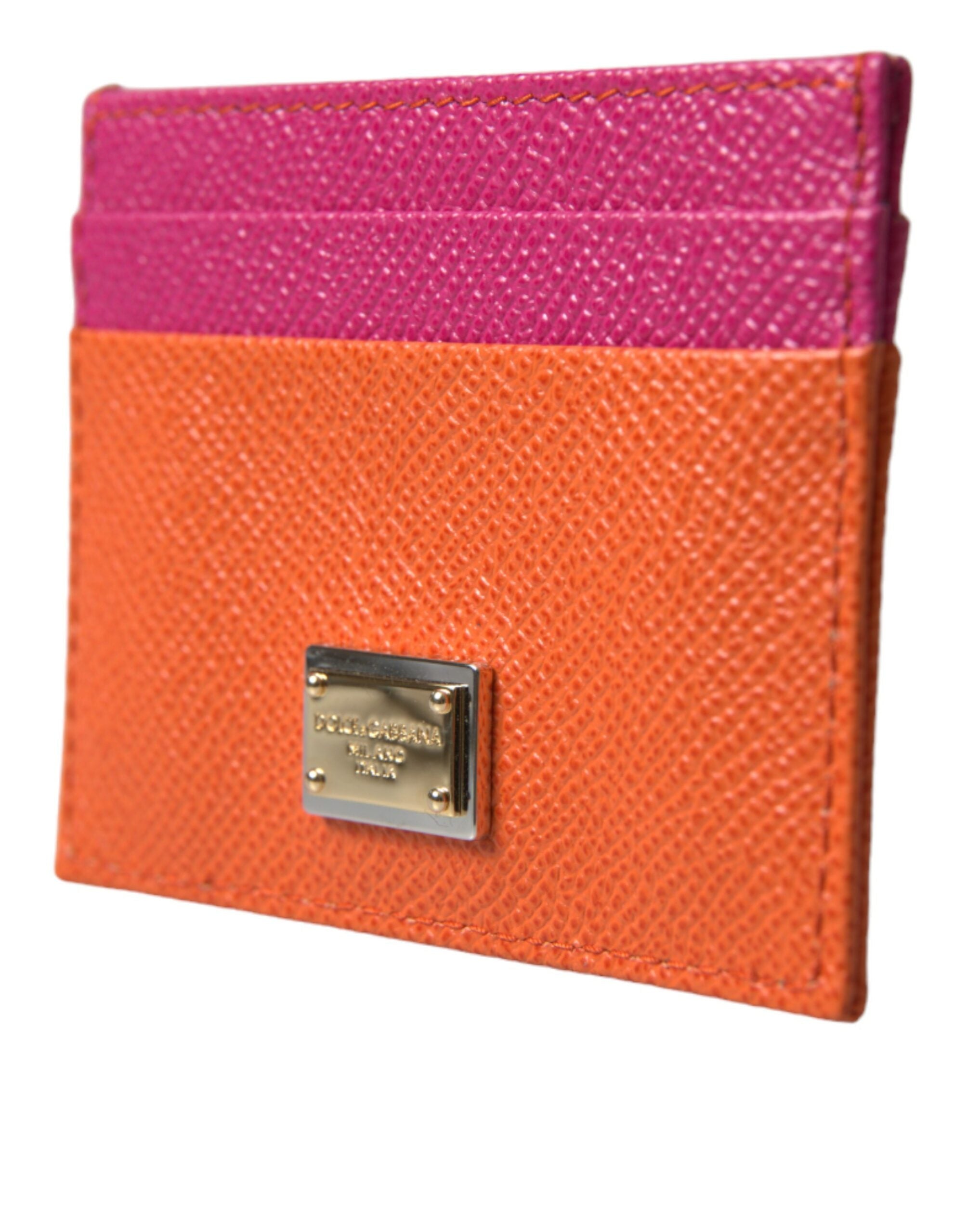 Portefeuille porte-cartes en cuir à sequins rose et orange Dolce & Gabbana avec logo en forme de cœur