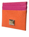 Portefeuille porte-cartes en cuir à sequins rose et orange Dolce &amp; Gabbana avec logo en forme de cœur