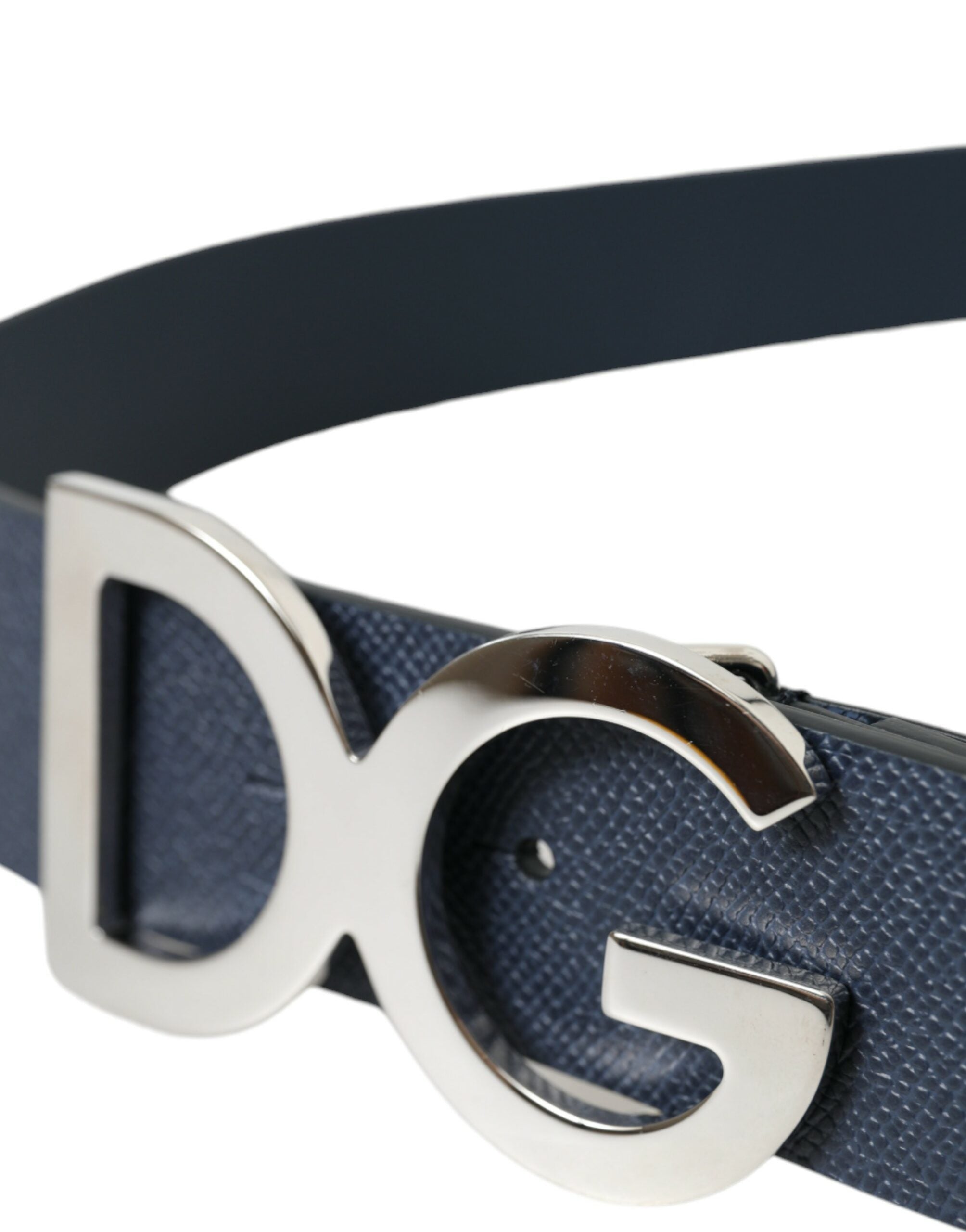 Dolce & Gabbana - Blauer Ledergürtel mit silberner Logo-Metallschnalle