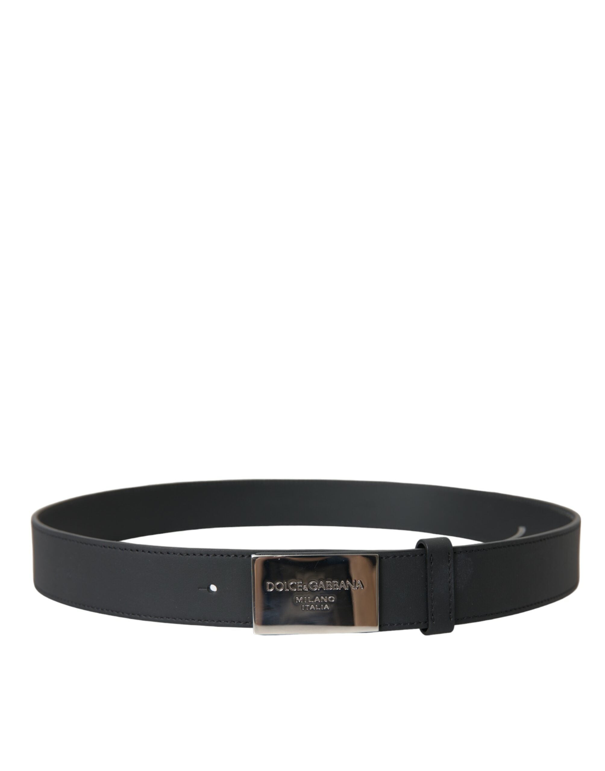 Ceinture en cuir noir avec boucle en métal argenté Dolce & Gabbana