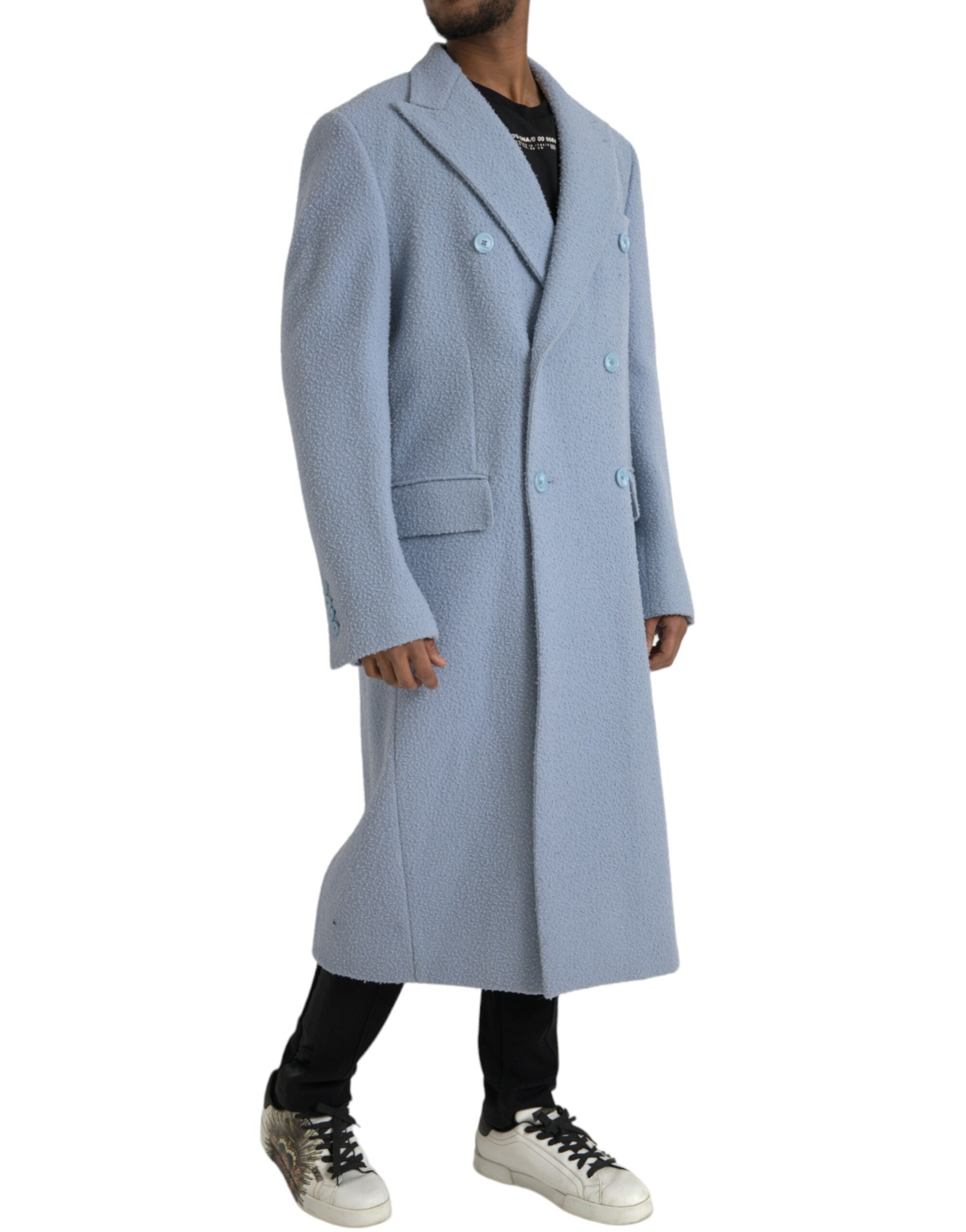 Veste longue trench-coat croisée bleue Dolce & Gabbana