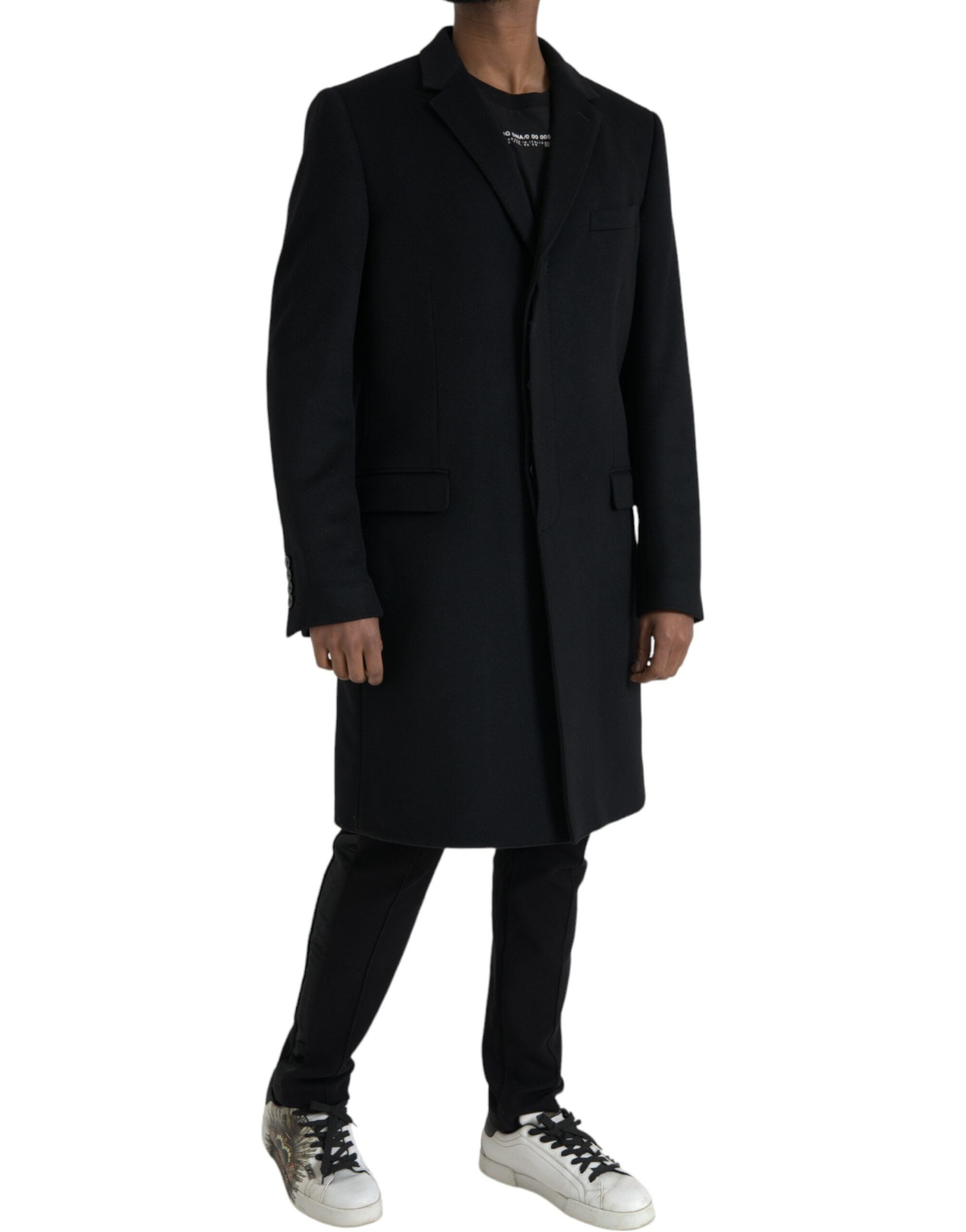 Veste trench-coat en laine et cachemire noir Dolce & Gabbana