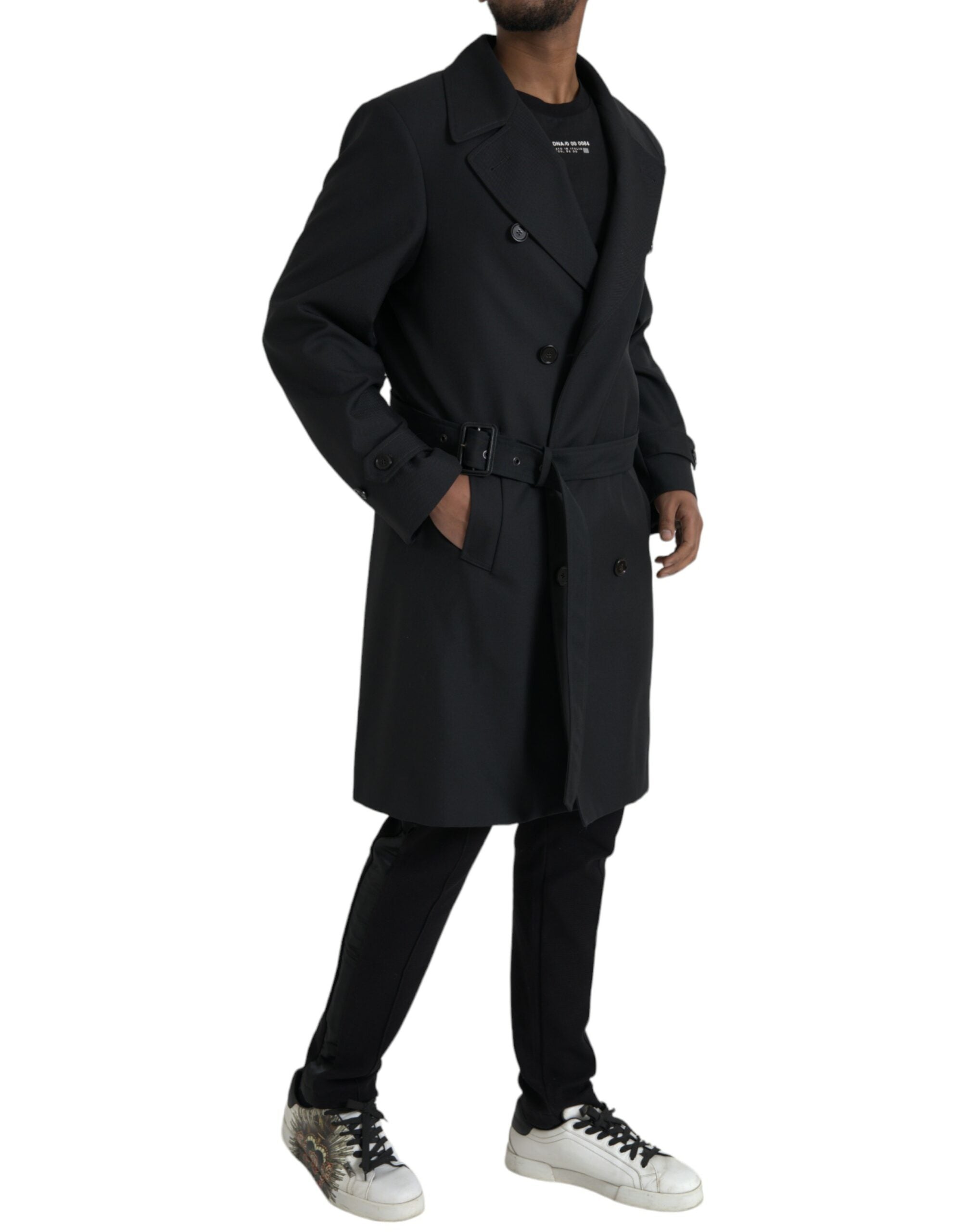 Veste trench-coat croisée noire Dolce & Gabbana