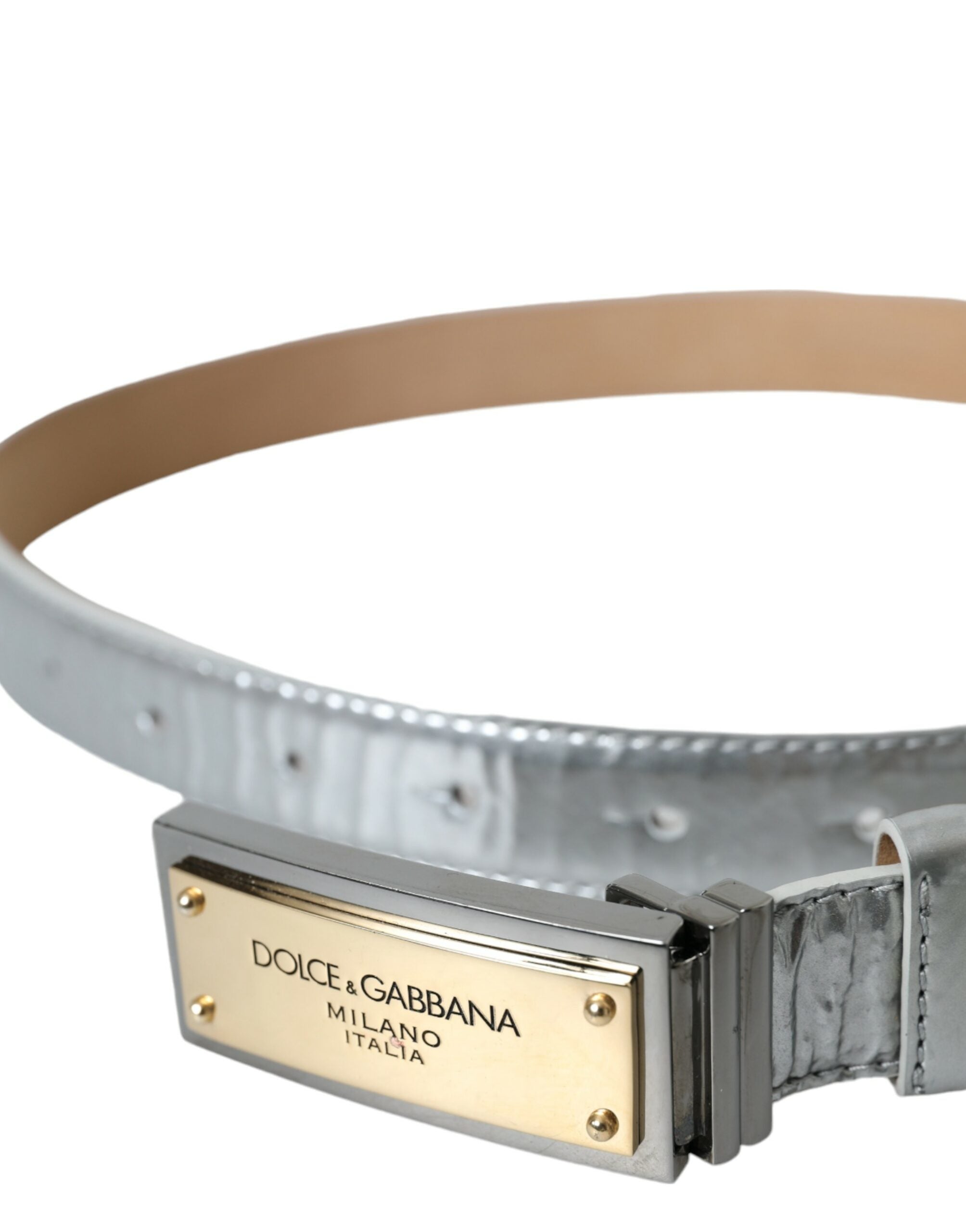 Ceinture Dolce & Gabbana en cuir argenté avec boucle en métal et logo pour homme