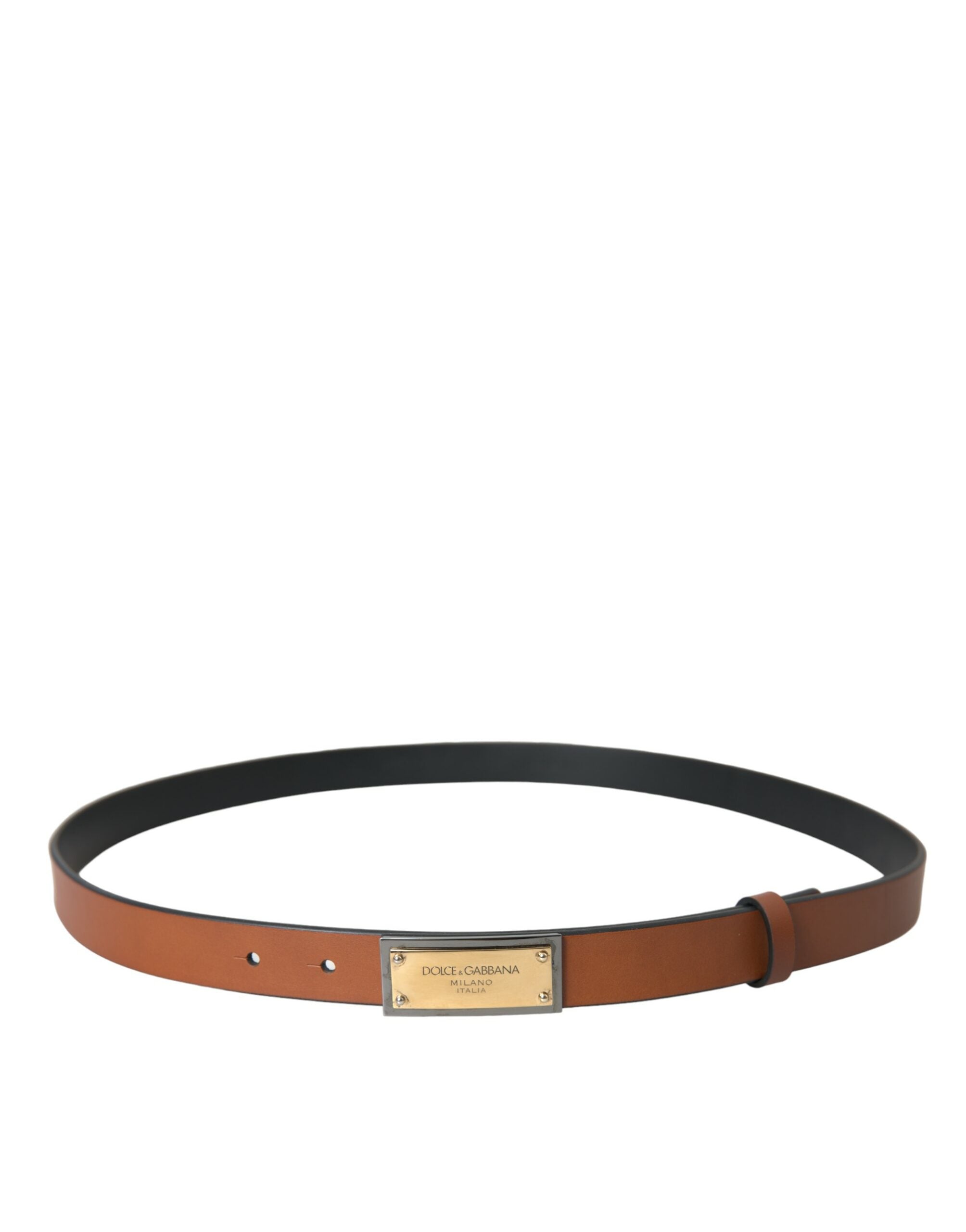 Ceinture en cuir de veau marron avec boucle en métal et logo Dolce & Gabbana pour homme