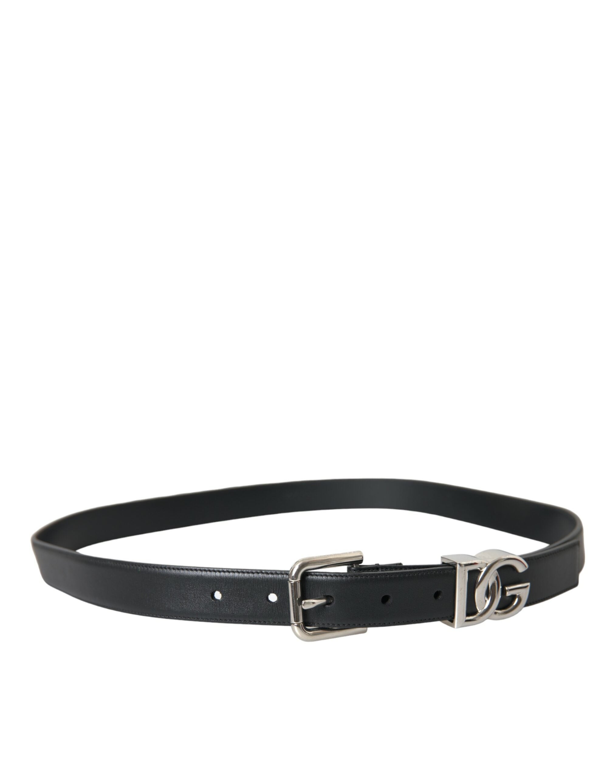 Ceinture Dolce & Gabbana en cuir noir avec boucle en métal argenté pour homme