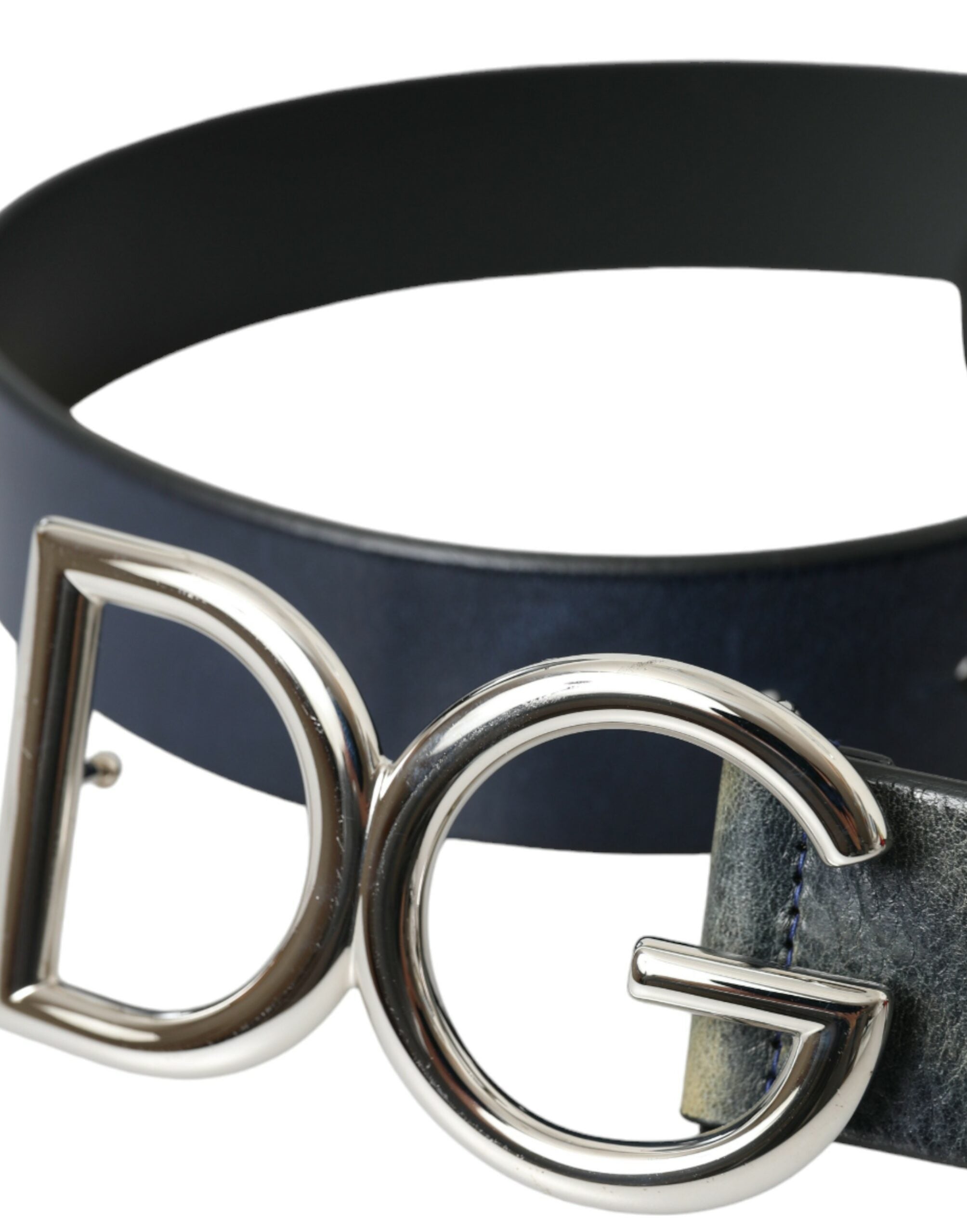 Ceinture Dolce & Gabbana en cuir bleu avec boucle en métal argenté pour homme