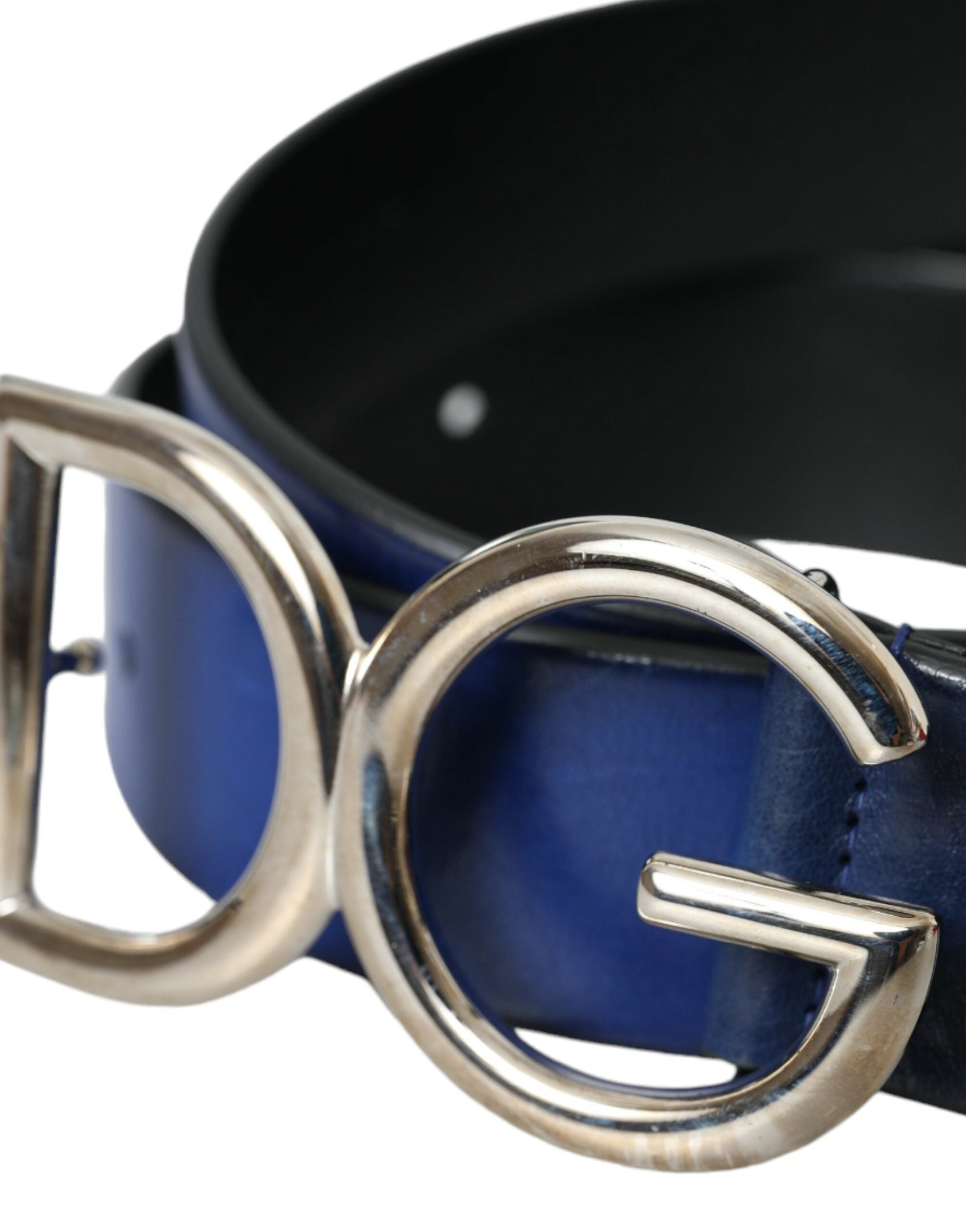 Ceinture Dolce & Gabbana en cuir bleu avec boucle en métal argenté pour homme