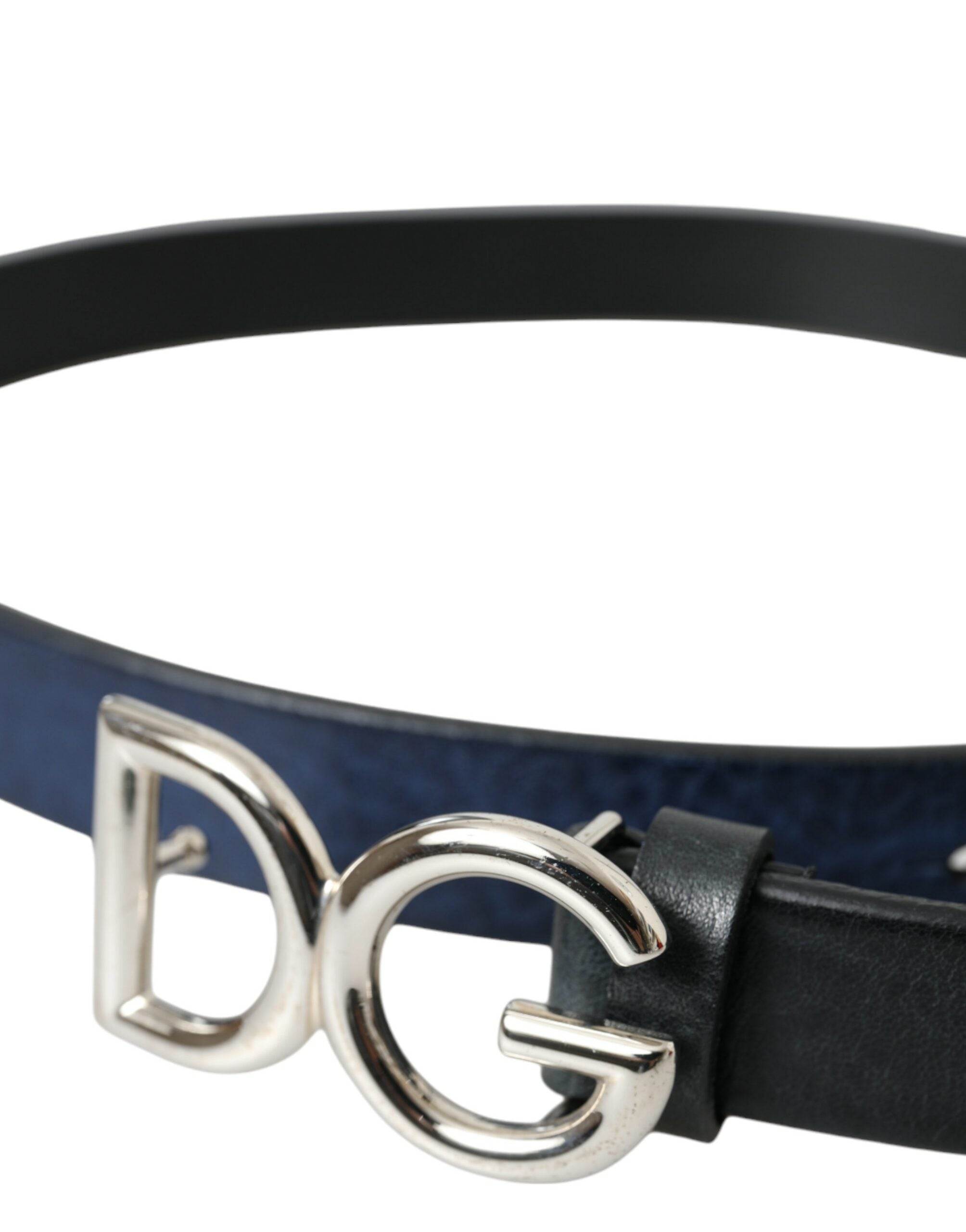 Ceinture Dolce & Gabbana en cuir bleu avec boucle en métal argenté pour homme