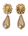 Dolce & Gabbana Gold Brass Crystal Faux Pearl Clip On Dangling Earrings