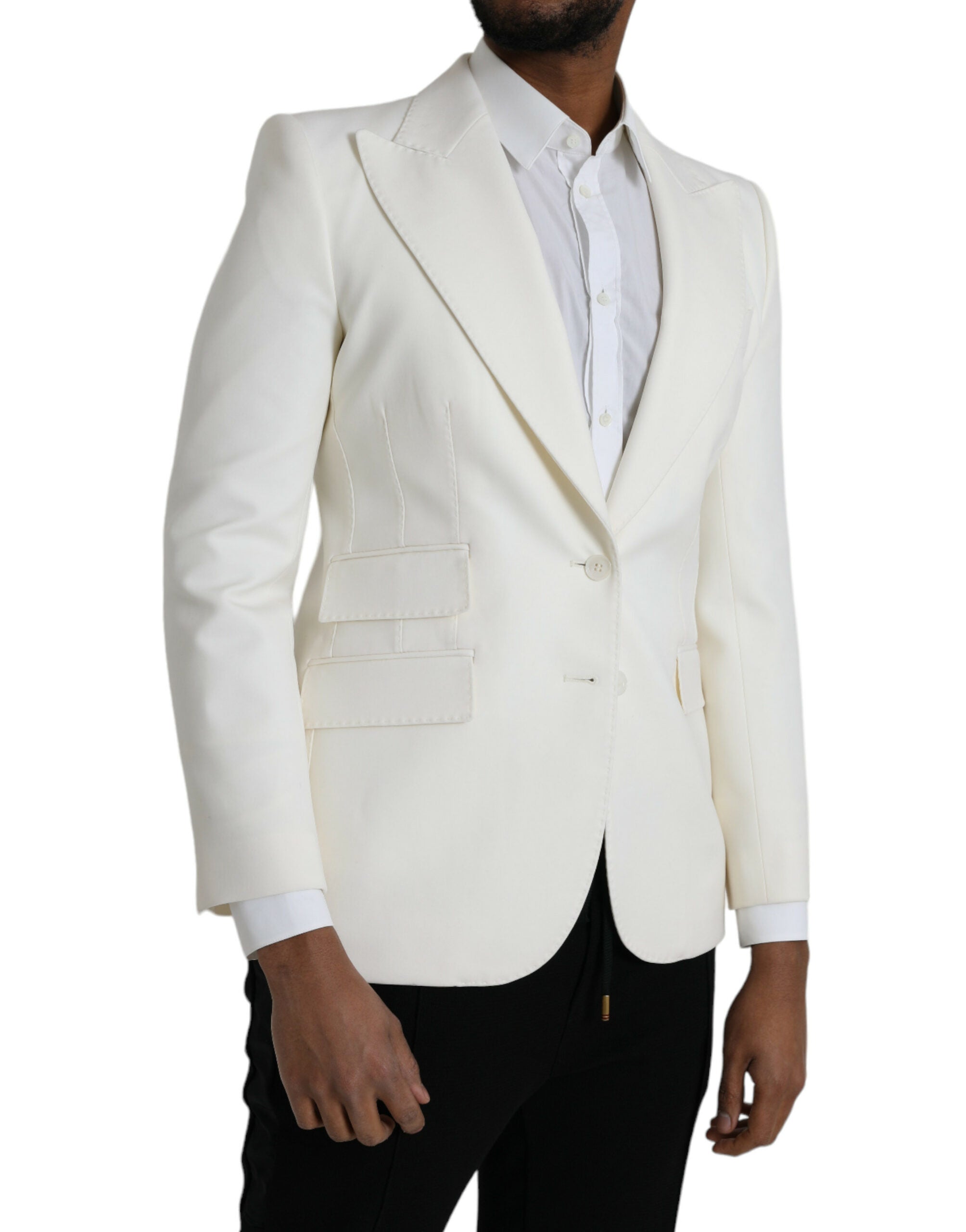 Dolce & Gabbana White Wool Single Breasted Coat Blazer