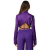 Patrizia Pepe Sleek Satin Crop Bluse in Royal Purple