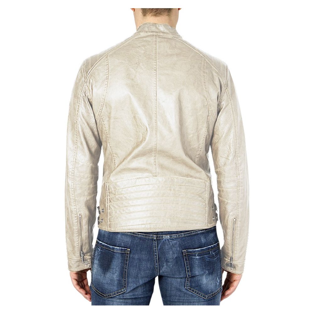 Veste en similicuir beige chic Yes Zee pour homme