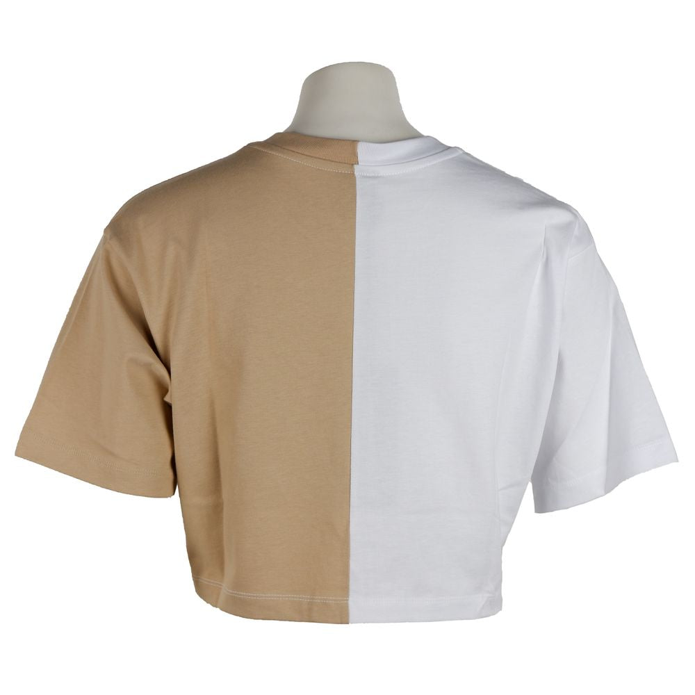 T-shirt couture beige avec logo Comme Des Fuckdown et imprimé bicolore