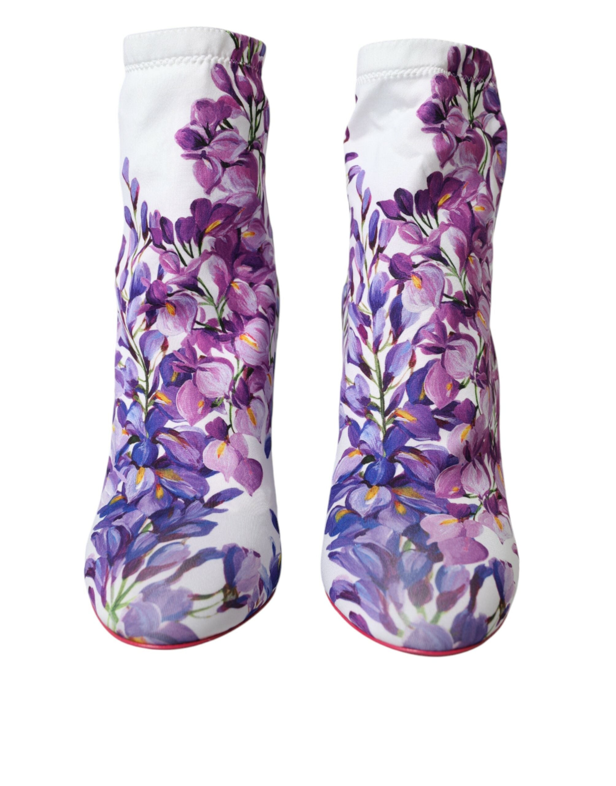 Dolce & Gabbana White Floral Jersey Stretch Boots Shoes