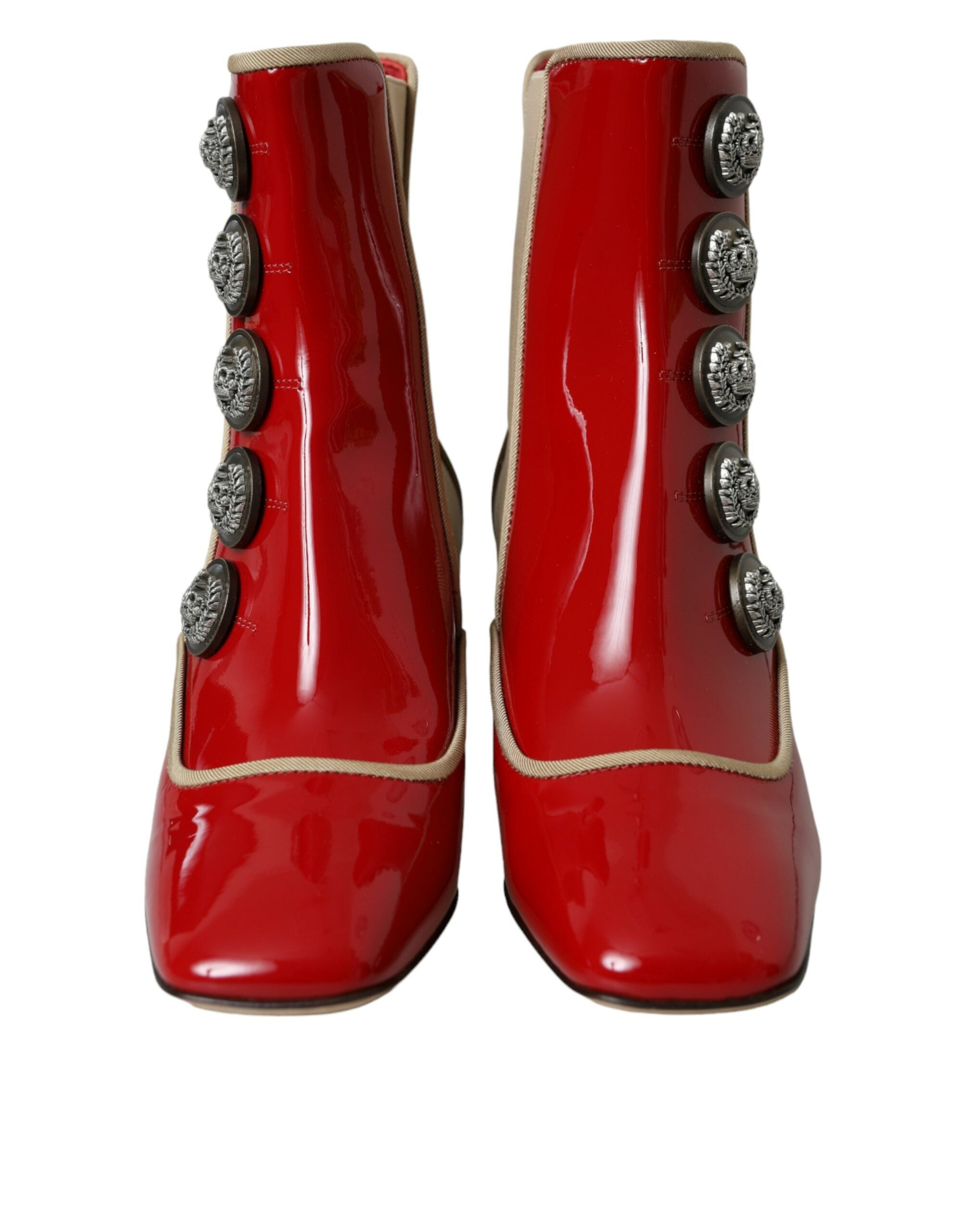 Dolce & Gabbana – Stiefel mit halbhohem Absatz und verziertem Leder in Rot und Beige