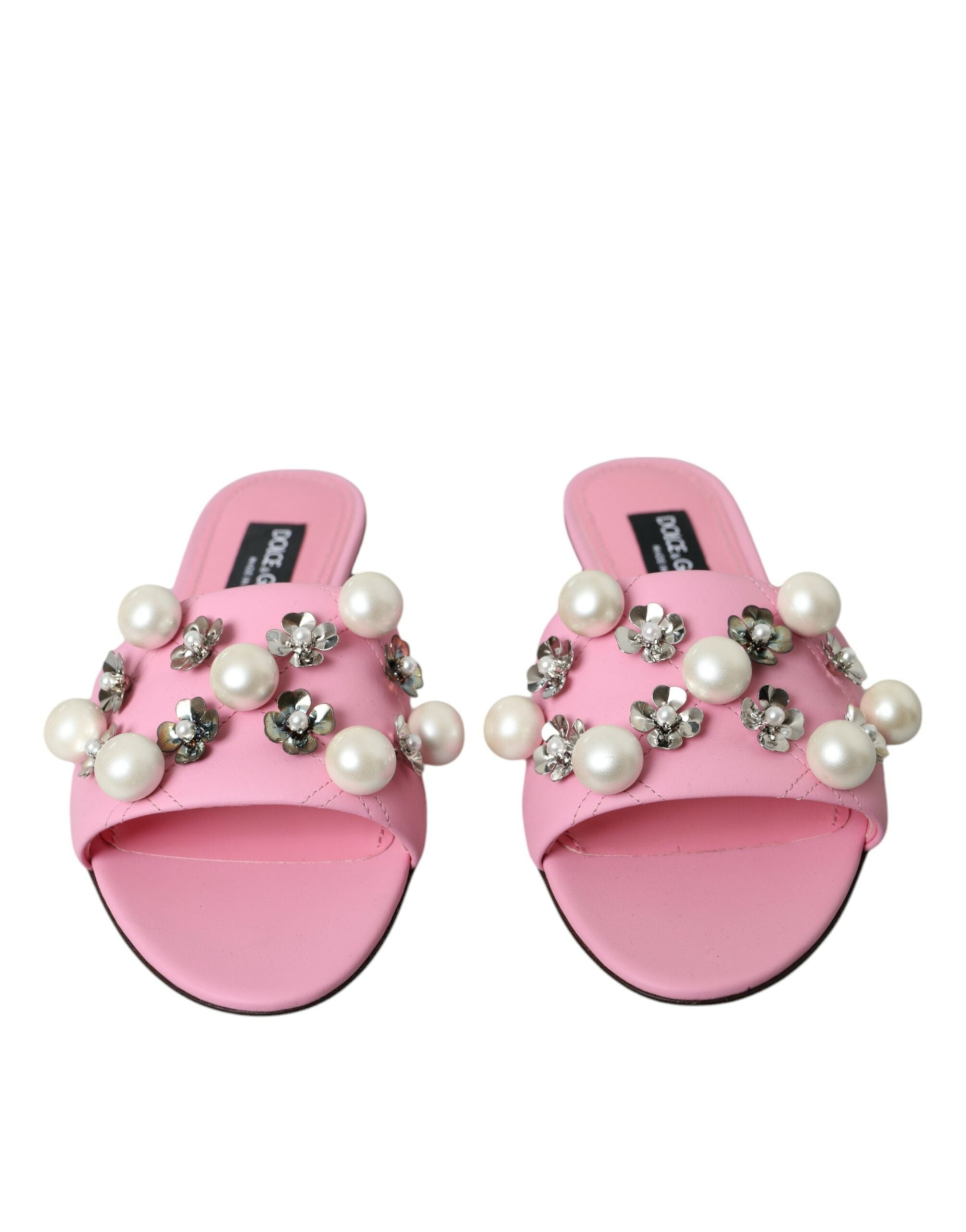 Dolce & Gabbana – Sandalen mit Blumenmuster und Strasssteinen in Rosa