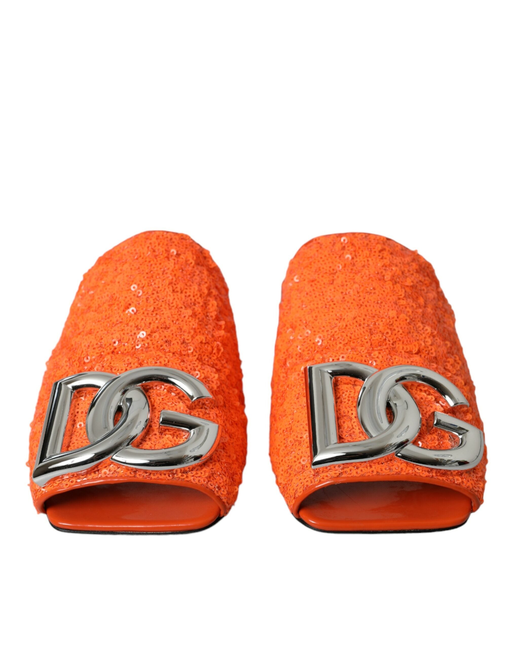 Dolce & Gabbana – Sandalen mit Logo und Pailletten in Orange