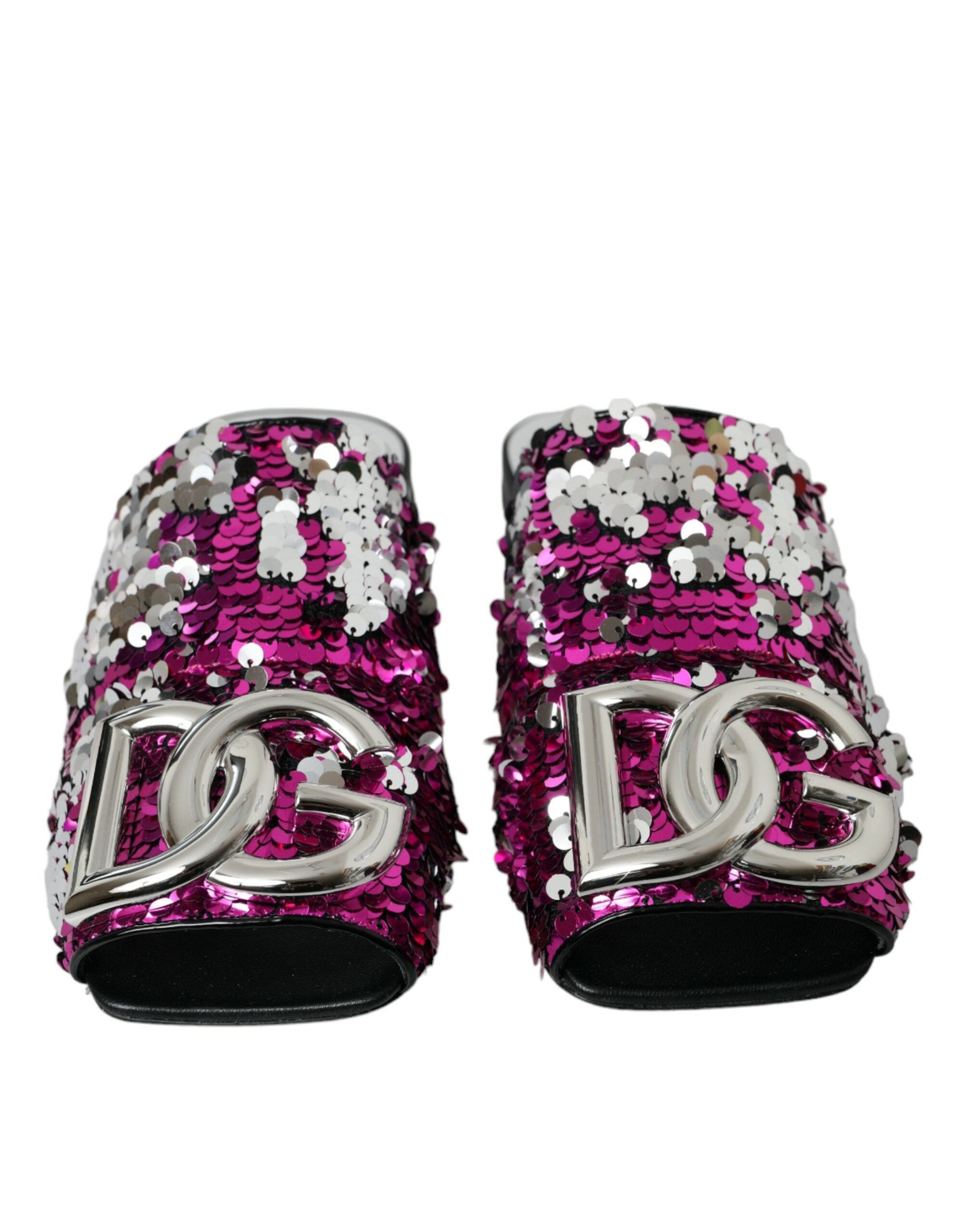 Dolce & Gabbana – Sandalen mit Logo und Pailletten in Fuchsia