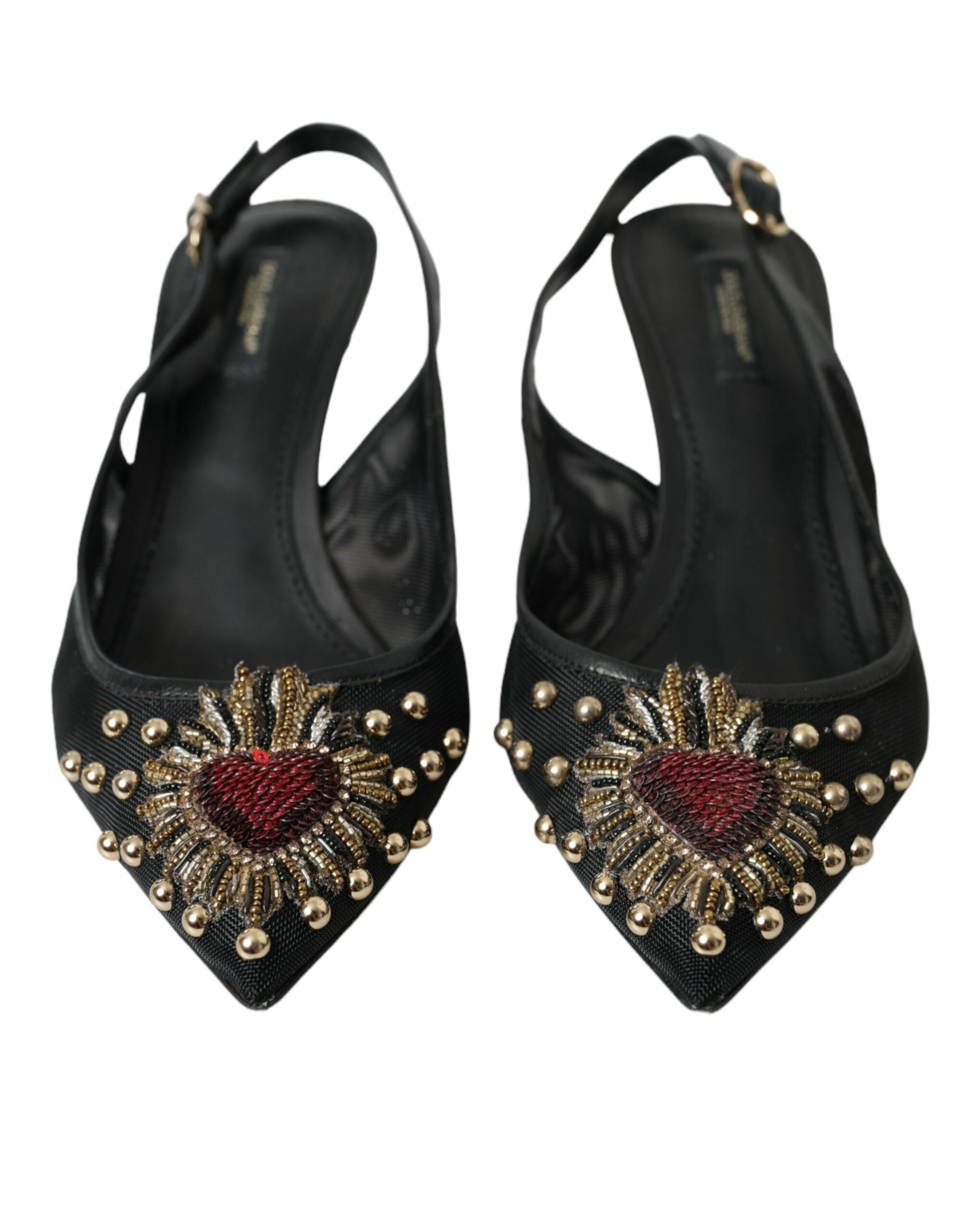 Dolce & Gabbana – Slingback-Schuhe aus schwarzem Netzstoff mit verziertem Absatz