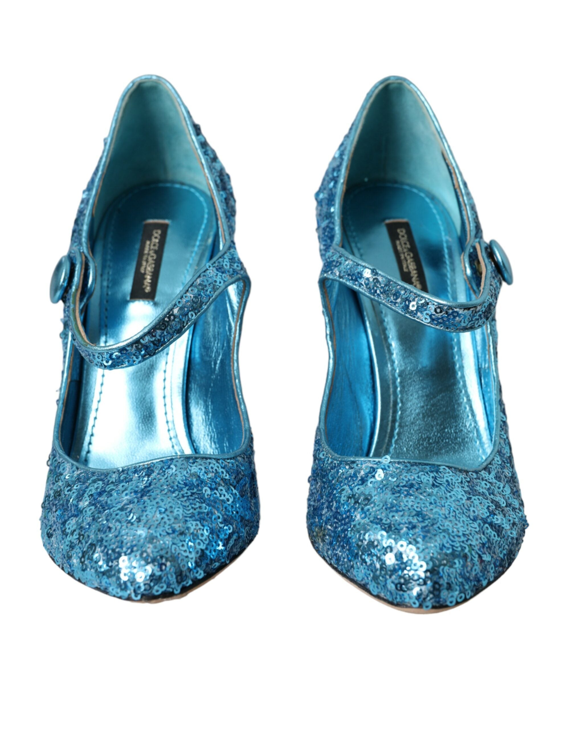 Dolce & Gabbana – Mary Jane Pumps mit Pailletten in Blau mit hohen Absätzen