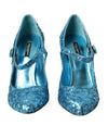 Dolce &amp; Gabbana – Mary Jane Pumps mit Pailletten in Blau mit hohen Absätzen