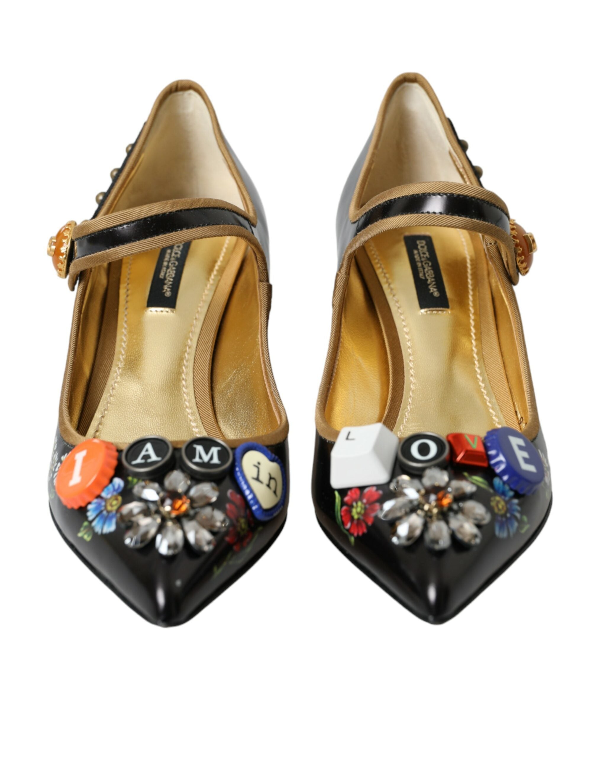 Dolce & Gabbana – Mary-Jane-Pumps aus schwarzem Leder mit Kristallen