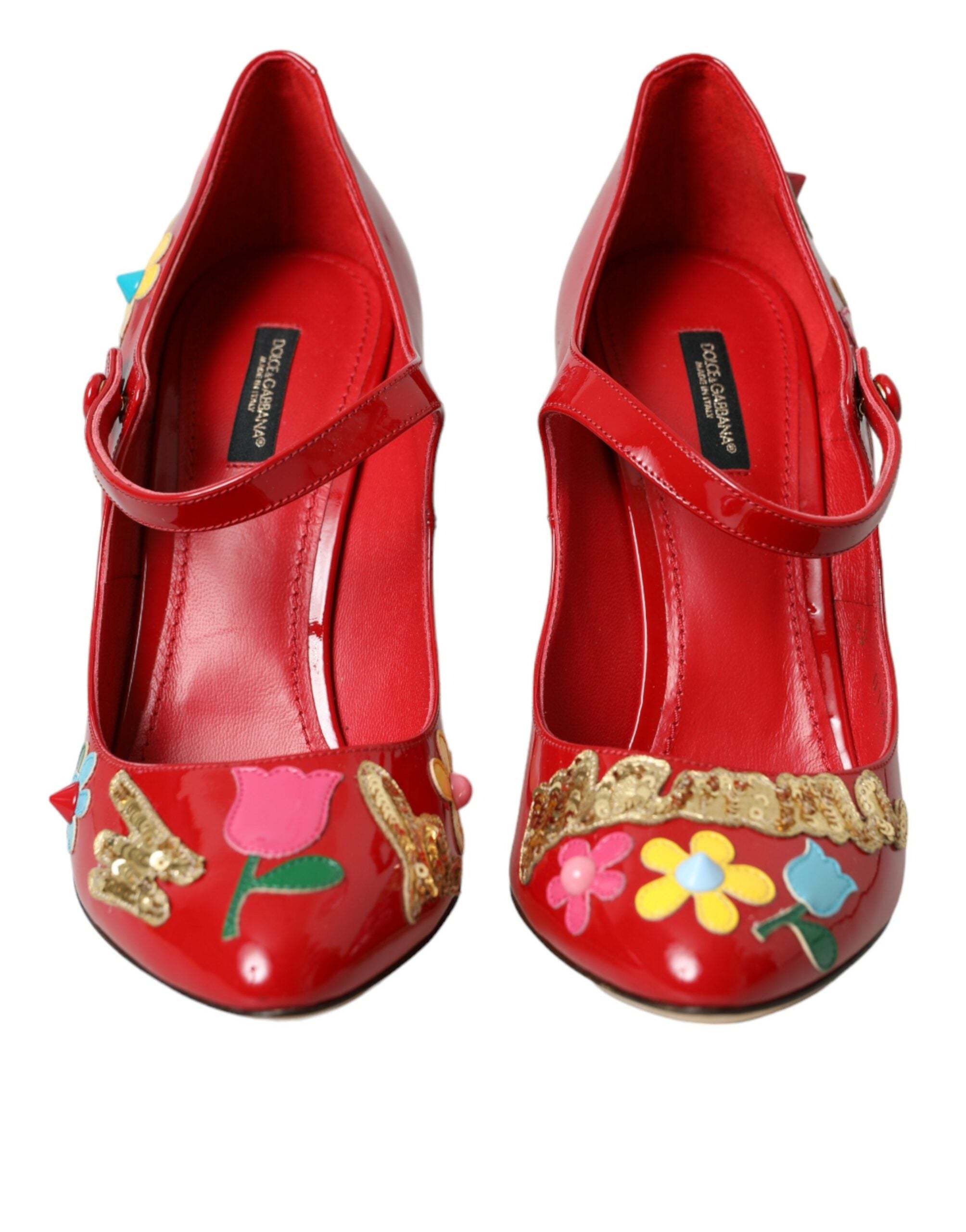 Dolce & Gabbana – Rote Mary-Jane-Pumps aus Leder mit Verzierung