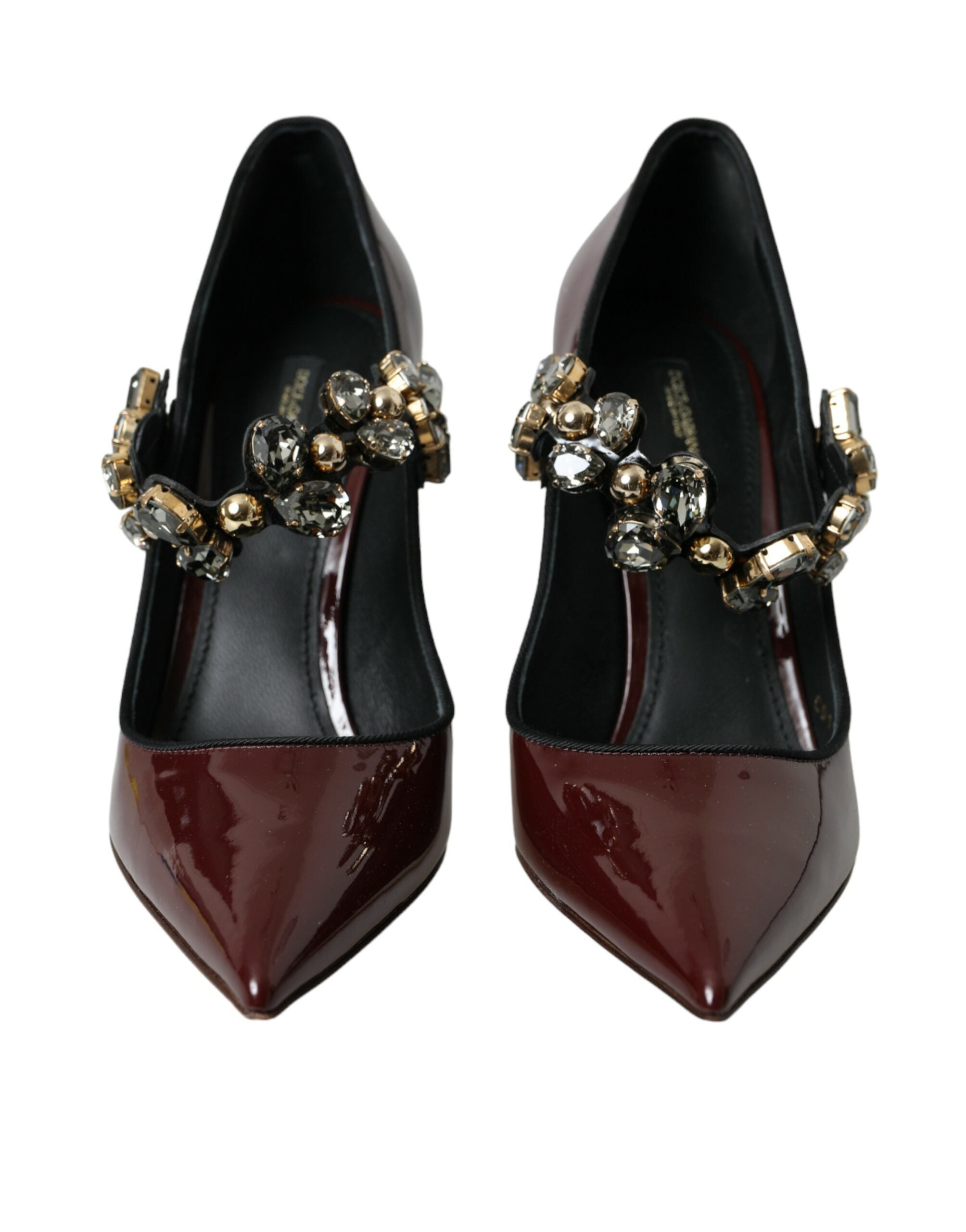 Dolce & Gabbana Bordeauxfarbene Pumps aus Leder mit Kristallen