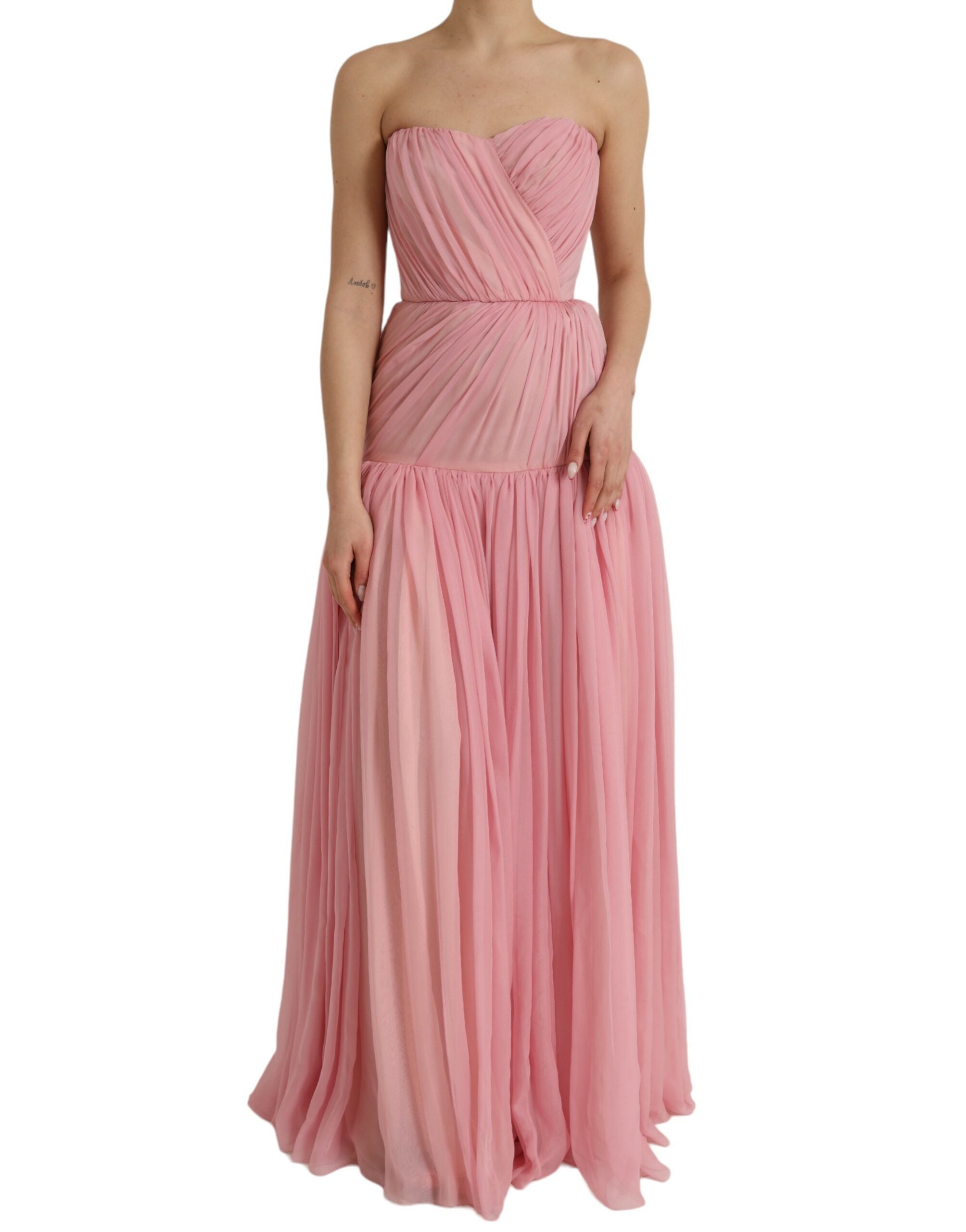 Robe longue trapèze bustier en soie rose Dolce & Gabbana