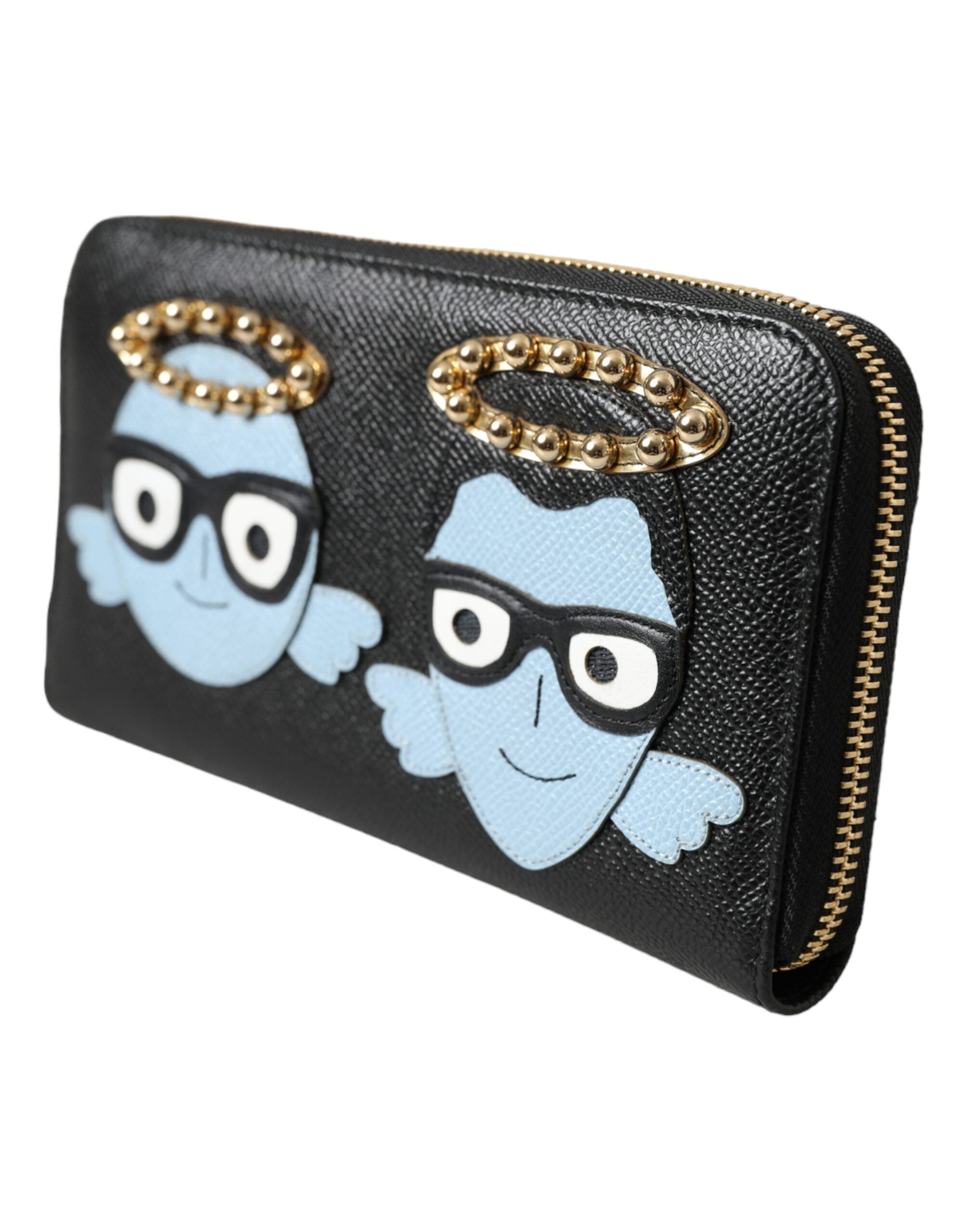 Dolce & Gabbana Black Blue Leather #DGFAMILY Zipper Continental Men Wallet