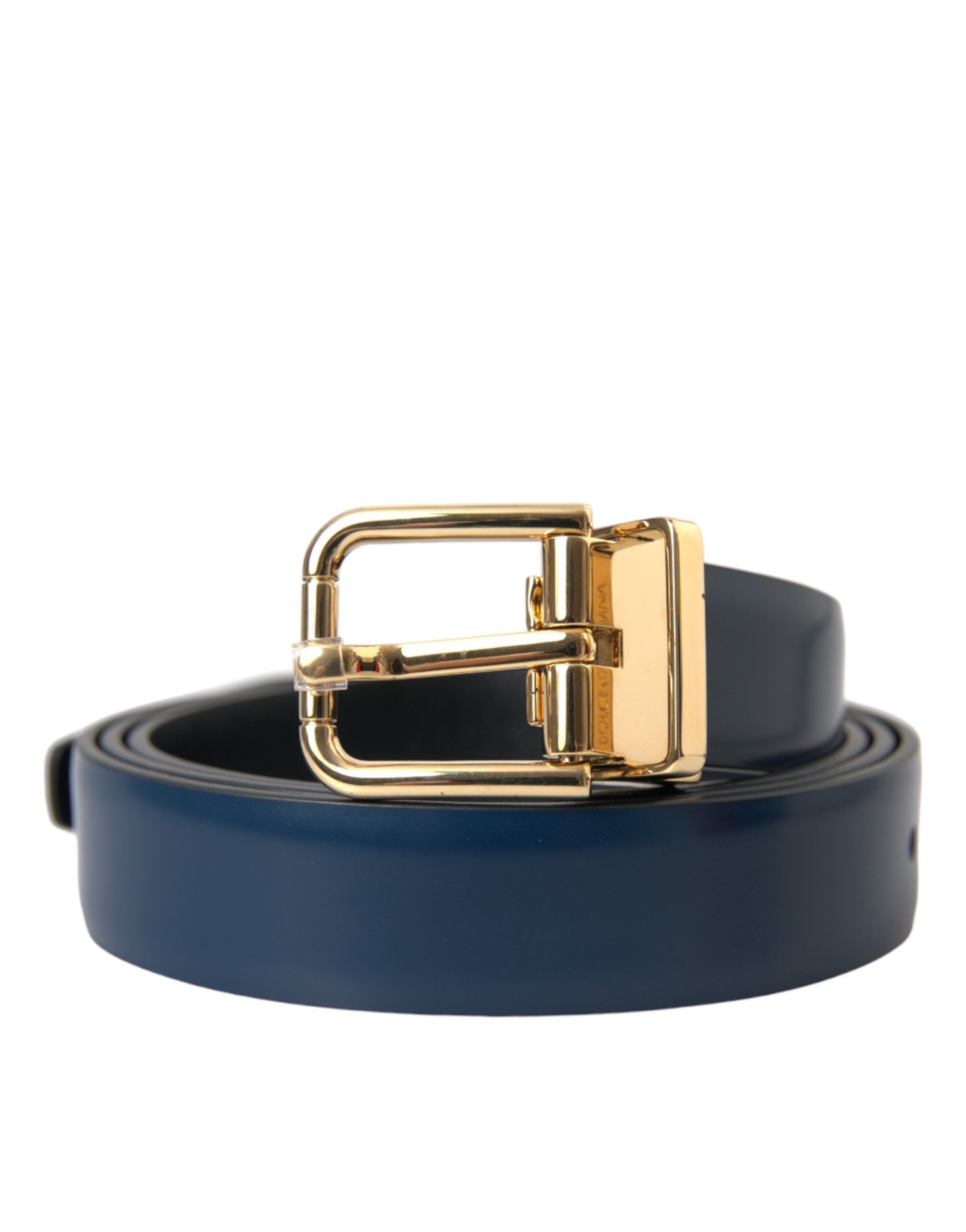 Ceinture Dolce & Gabbana en cuir de veau bleu avec boucle en métal doré pour homme