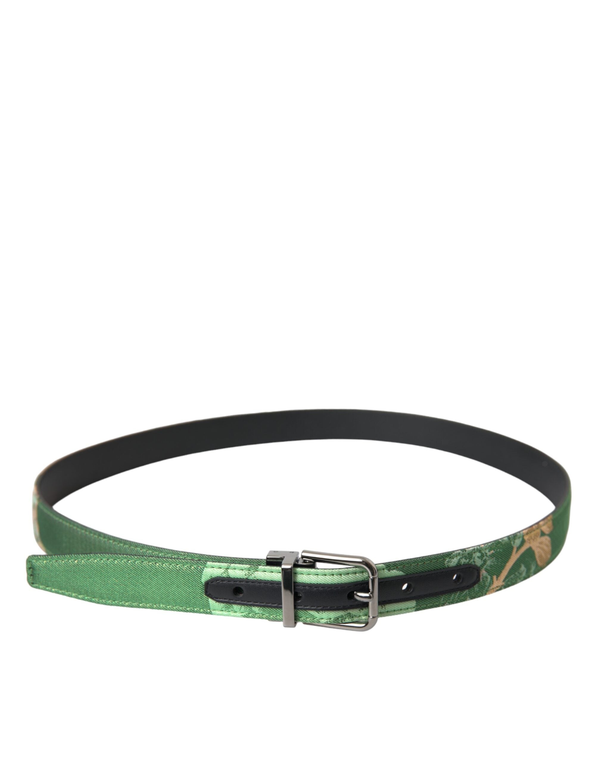 Ceinture en cuir jacquard vert Dolce & Gabbana avec boucle en métal argenté