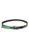 Ceinture en cuir jacquard vert Dolce &amp; Gabbana avec boucle en métal argenté